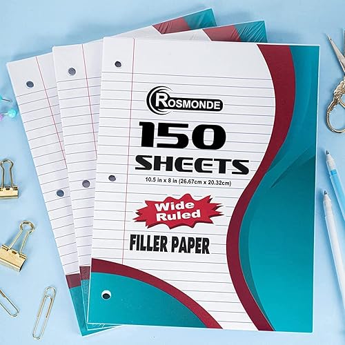 Miniatura 2 de Cuadernos de composición de rayas anchas, paquete de 5, 200 páginas (100 hojas), composición de mármol negro y carpeta de 3 anillas, hojas sueltas,