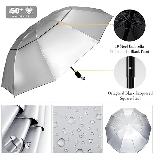 Miniatura 2 de HOBVO Paraguas de golf UPF 50+ con abrazadera universal ajustable, paraguas portátil para lluvia, apertura y cierre manual, para silla de playa,