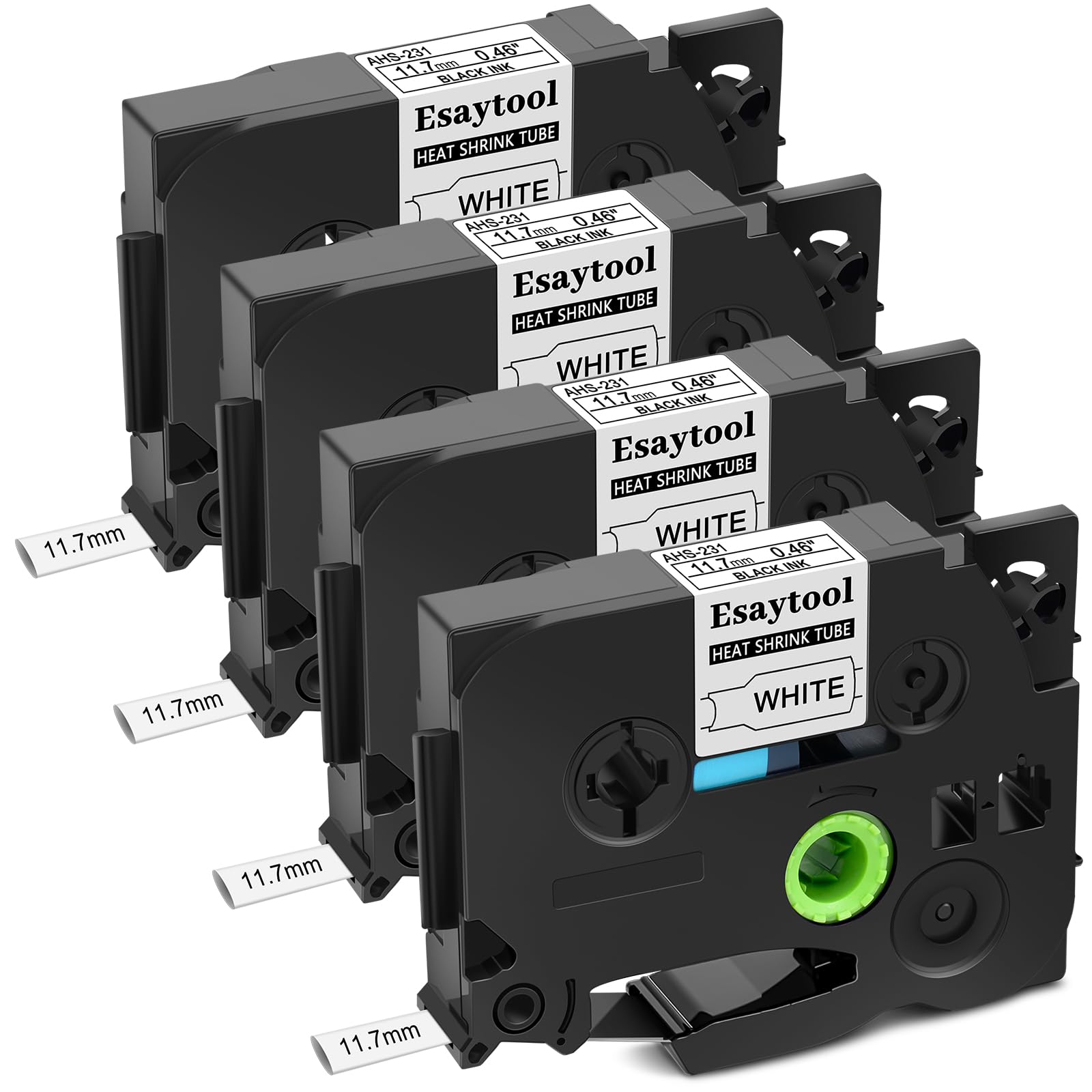 4 Pack Replacement for Ptouch HSe-231 HSe231 HS231 HS-231 HSe 11.7mm 0.46'' Black on White Heat Shrink Wire Cable Label Tape Tubing Use with Ptouch