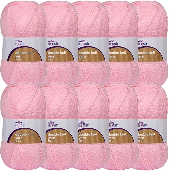 wilko Baby Pink Double Knit Yarn, 100 Acrylic LongStaple Fibres