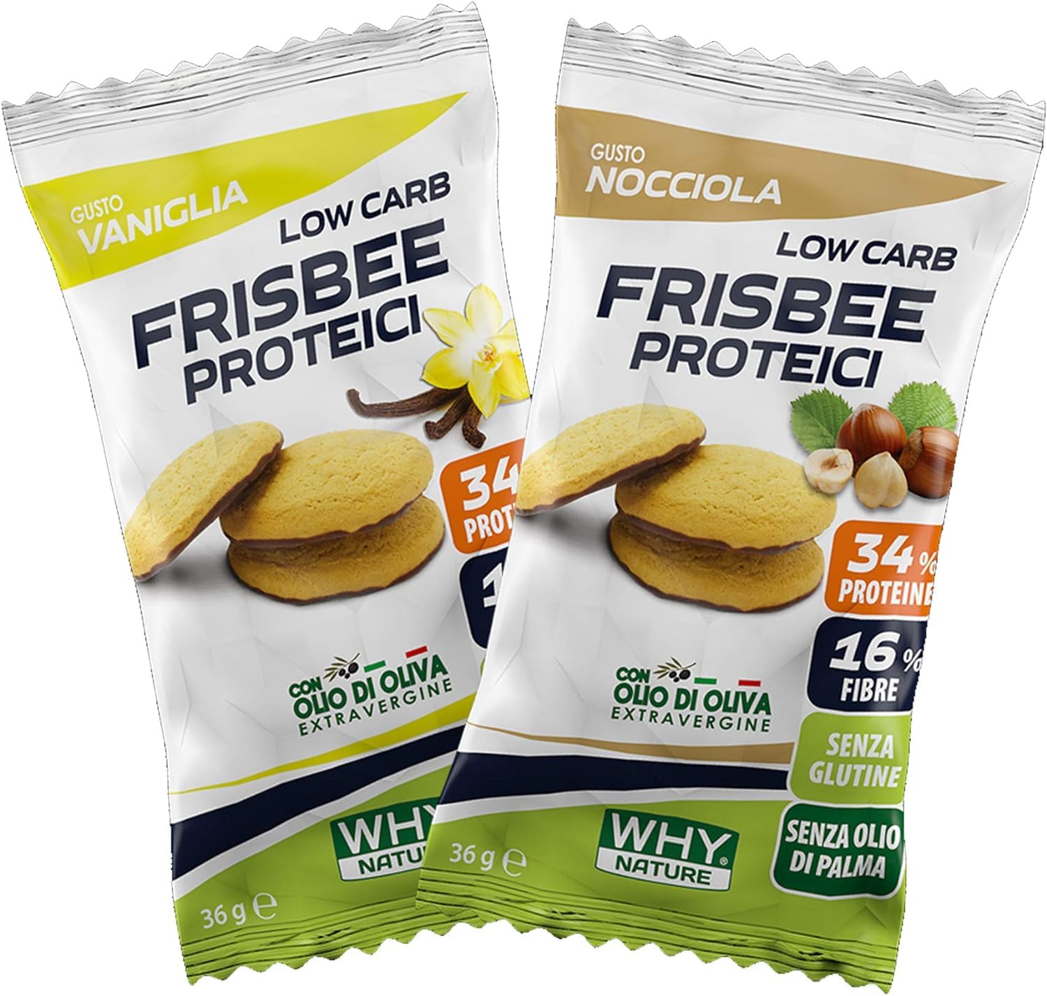 Box da 25Pz Low Carb Frisbee Proteici 36g SENZA GLUTINE - Why Nature (Nocciola)