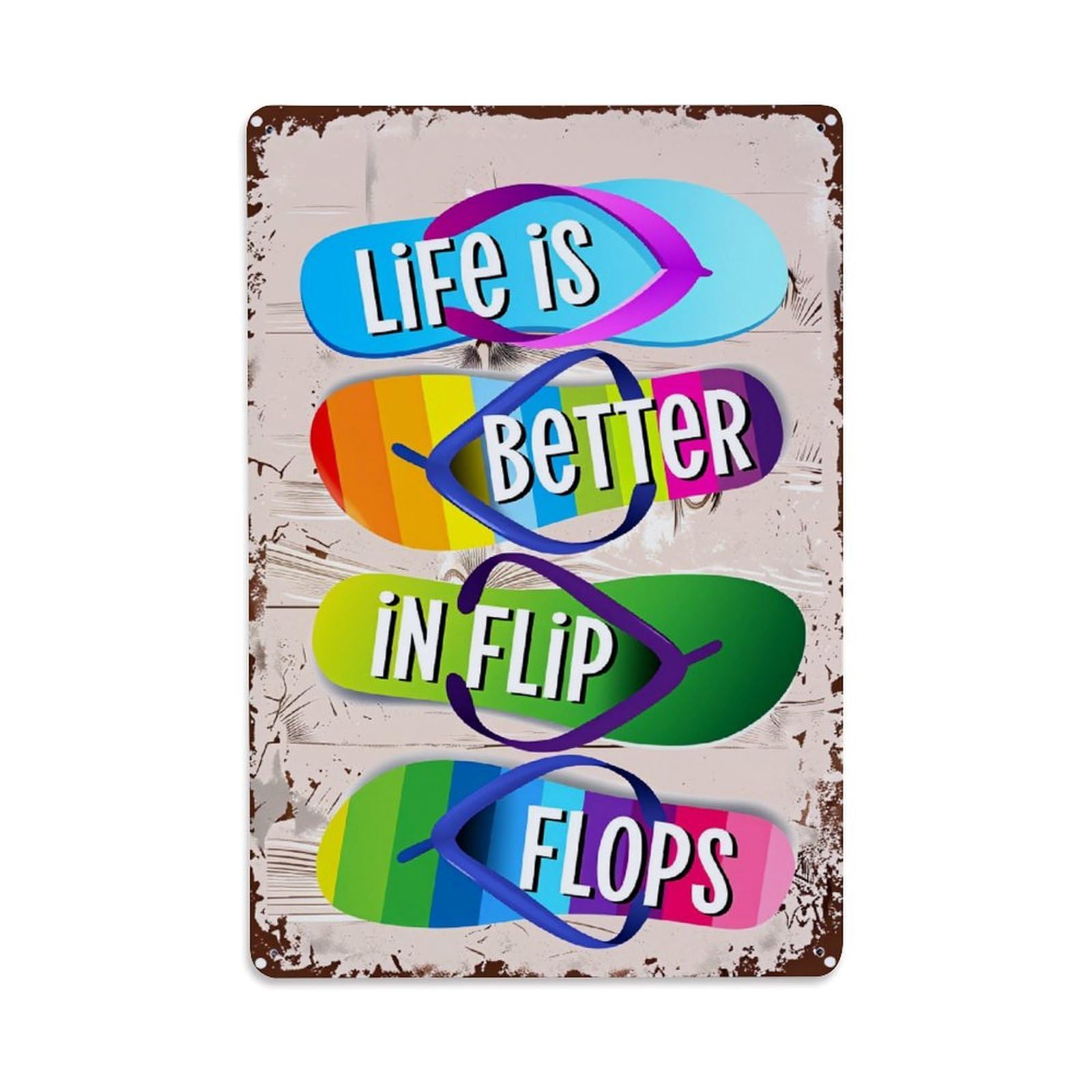 Jdyaojiesheng Vintage Life Is Better In Flip Flops Tin Sign Retro Metal Wall Decor Metal Poster, Home Bar Garage Farmhouse Cafe Wall Art Decoration 8X12inches