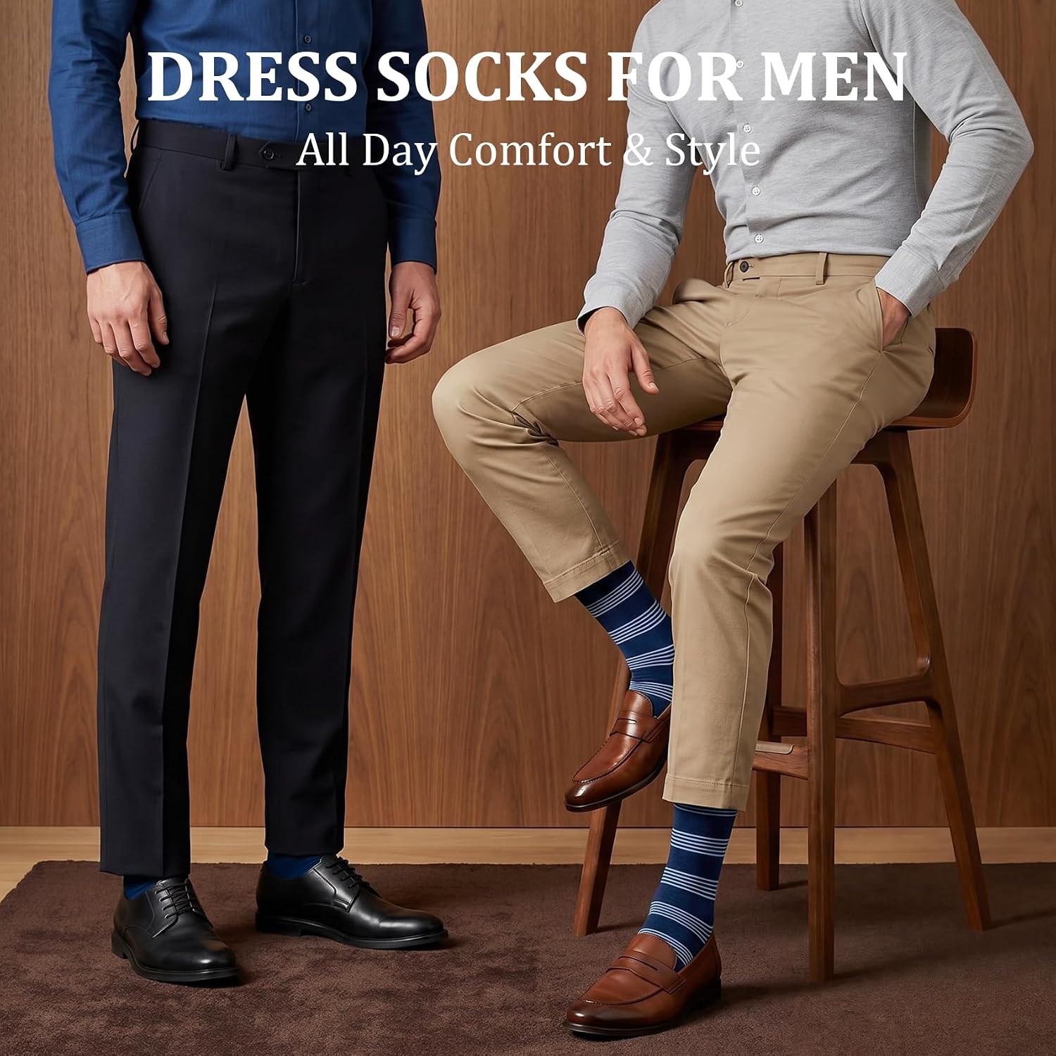 6 Pairs Mens Dress Socks, Crew Cotton Business Casual Socks image 5