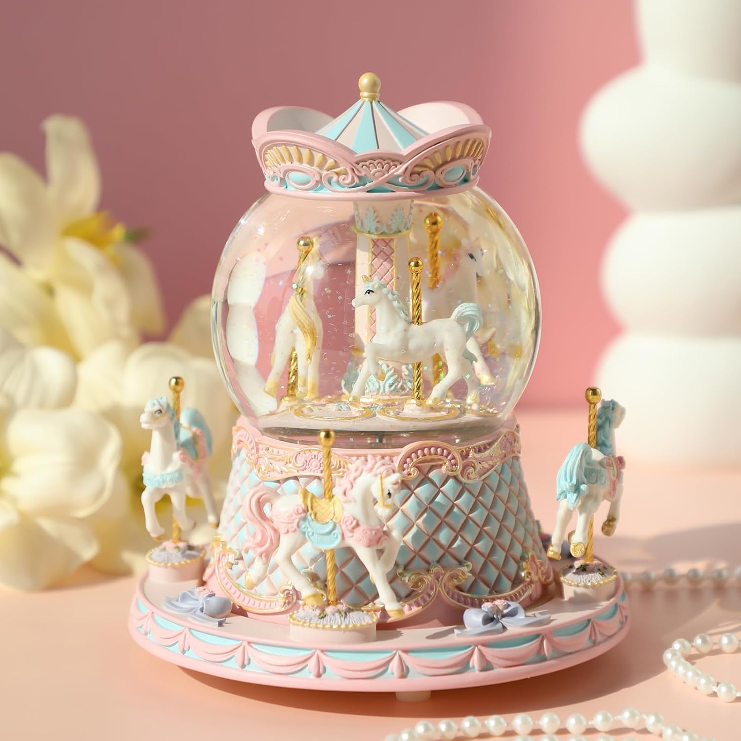 LOVE FOR YOU Gift Wrapped Music Box Carousel Horses Color Lights Unicorn Musical Snow Globe for Girls and Women Kids Daughter Mom Granddaughter Grandma Christmas Birthday Presents Gifts - Image 8