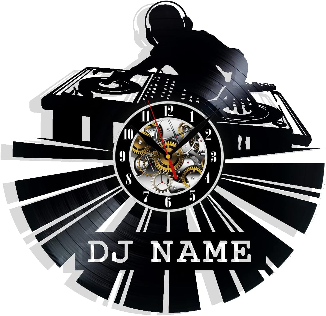 DJ Name Personalized Music Vinyl Record Wall Clock Surprise Ideas Best Friends Birthdays Art Home Room Decor Gift for Birthday Holiday Christmas 12” LP Clock Black