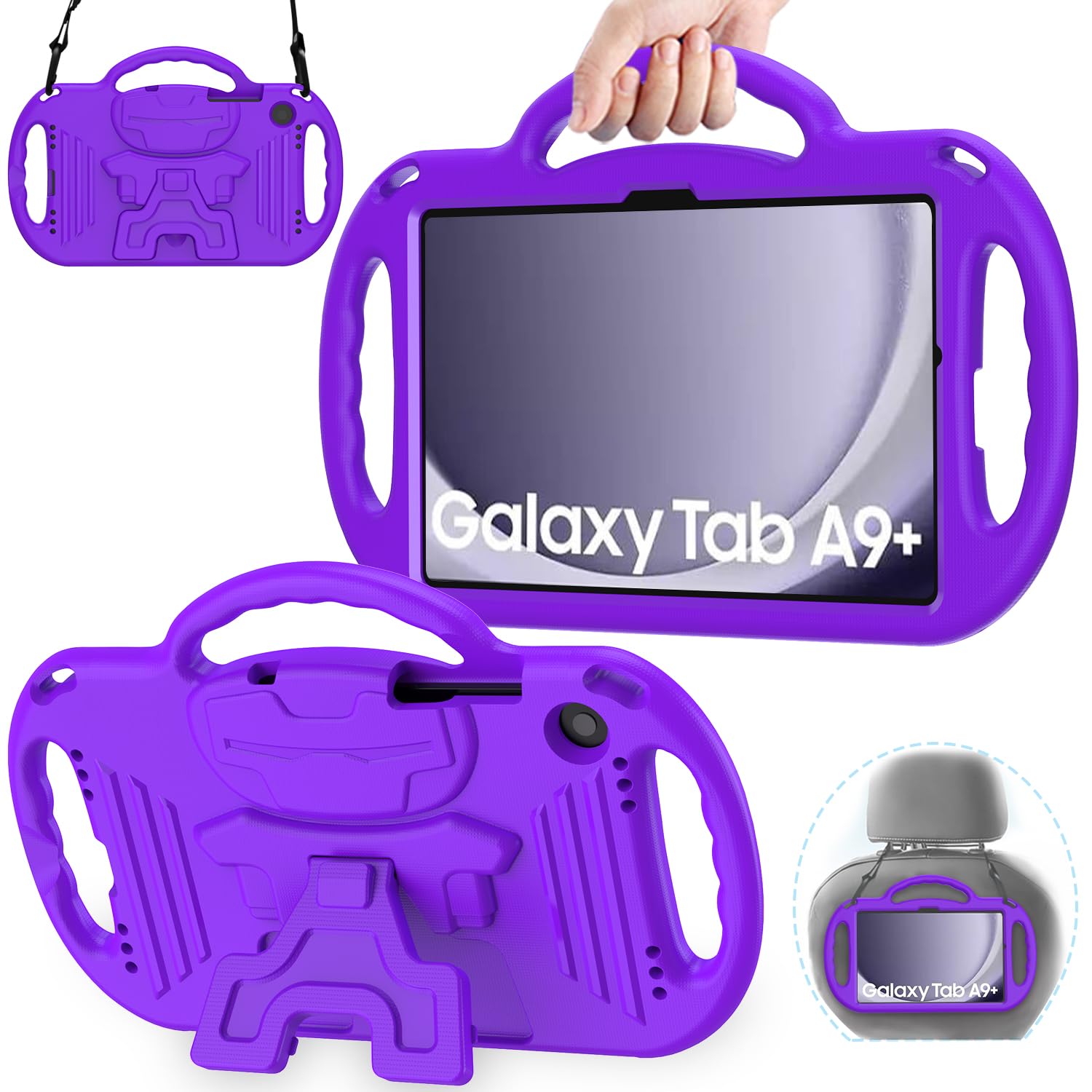 AVAWO Kids Case for Samsung Galaxy Tab A9+/A9 Plus 11 Inch 2023 Case, with Strap, Shockproof Lightweight Handle Stand 2023 Model (SM-X210/X216/X218), Purple