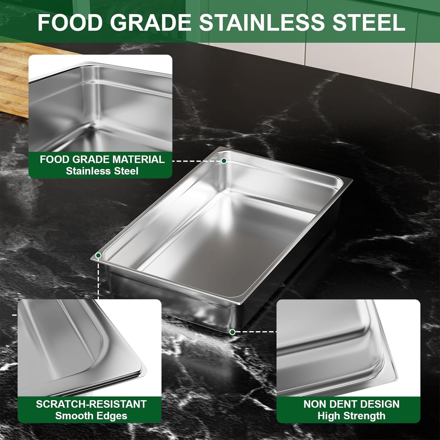 TAIMIKO GN 1/1 - Contenedores gastronométricos de acero inoxidable de 100 mm, 6 unidades, aptos para alimentos y resistentes al calor, para alimentos, tartas, hoteles, cocinas