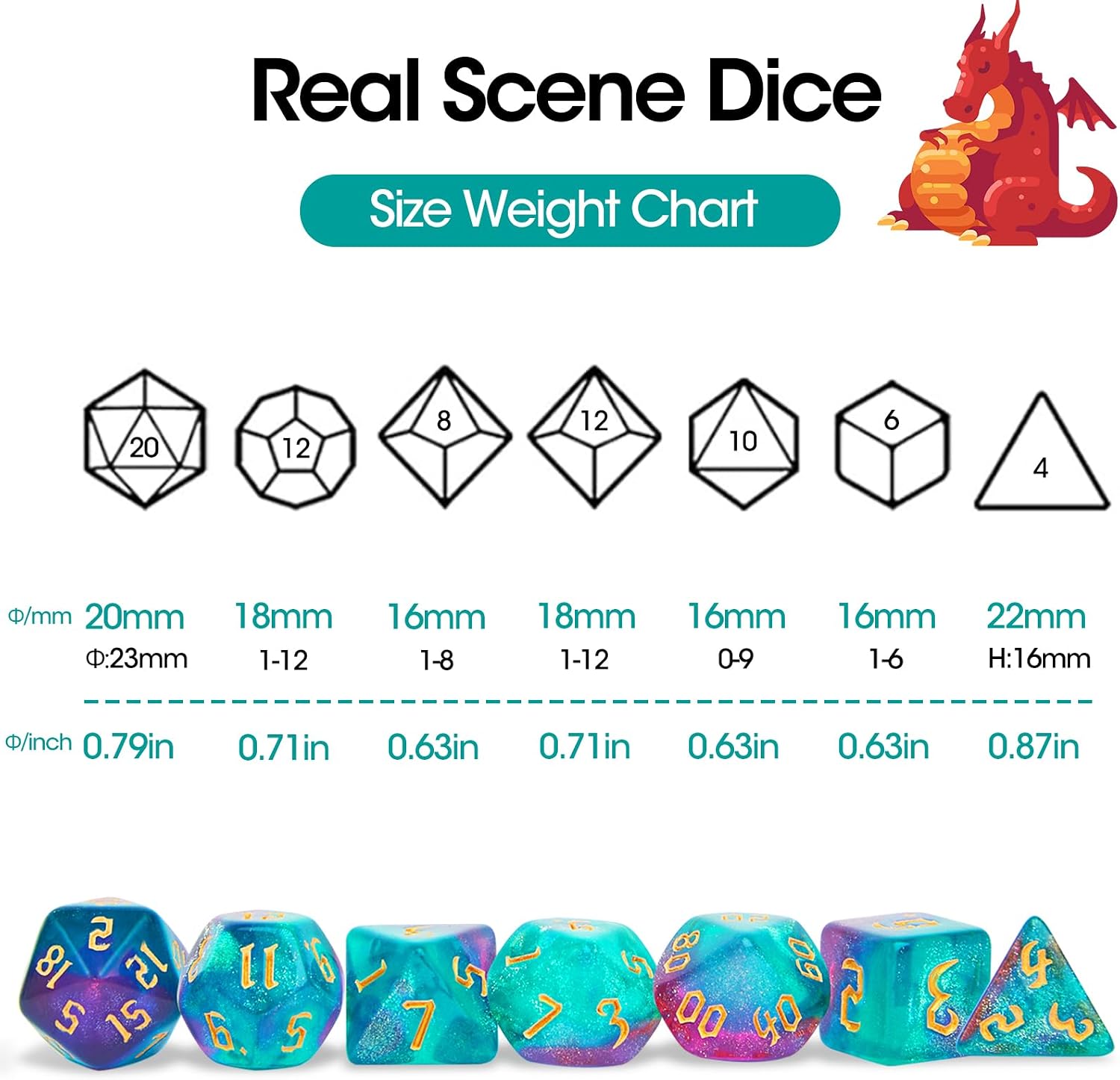 7Pcs Polyhedral Dice Set with Black Storage Bag(Green&Purple+Nebula) image 3
