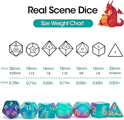 Miniatura 2 de DND - Juego de dados poliédricos con una bolsa de dados negra para D&D RPG MTG, juegos de mesa, RPG, dados poliédricos para juegos de mazmorras y