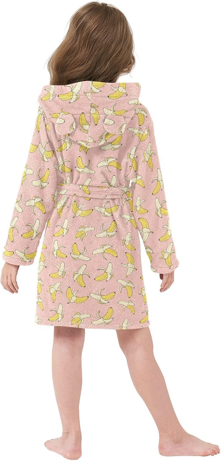 senya Stylish Yummy Bananas Q Toddler Hooded Bathrobe Kids Soft Plush Bath Towel Robes for Boys Girls 2-12 Years