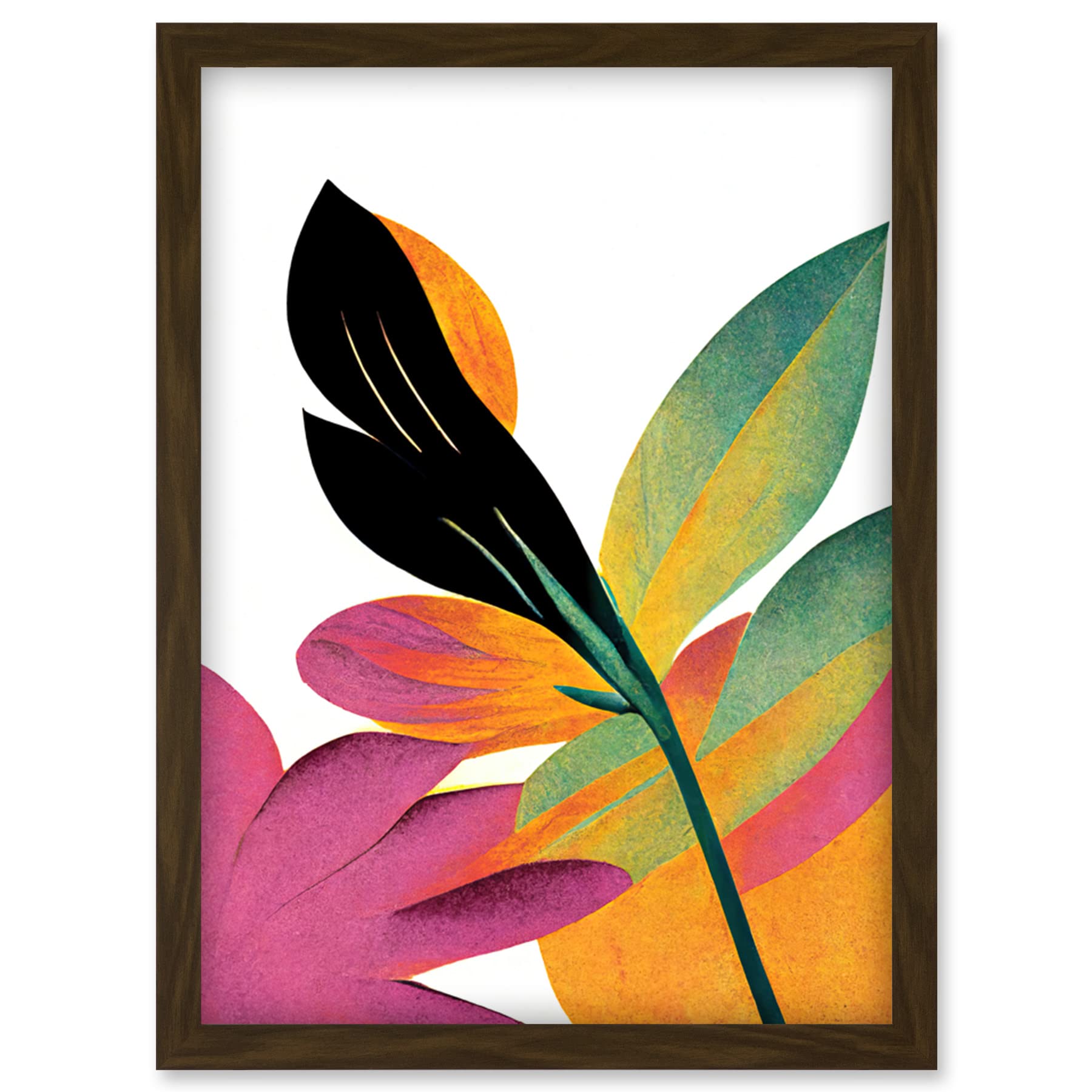 Doppelganger33 LTD Modern Abstract Tropical Vibrant Leaves Botanical Painting Artwork Framed Wall Art Print A4