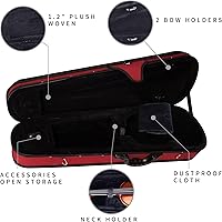 Vista 5 de adm Estuche rígido para violín de tamaño completo 4/4 Básico Profesional, mochila de forma triangular, suspensión súper ligera (rojo vino)