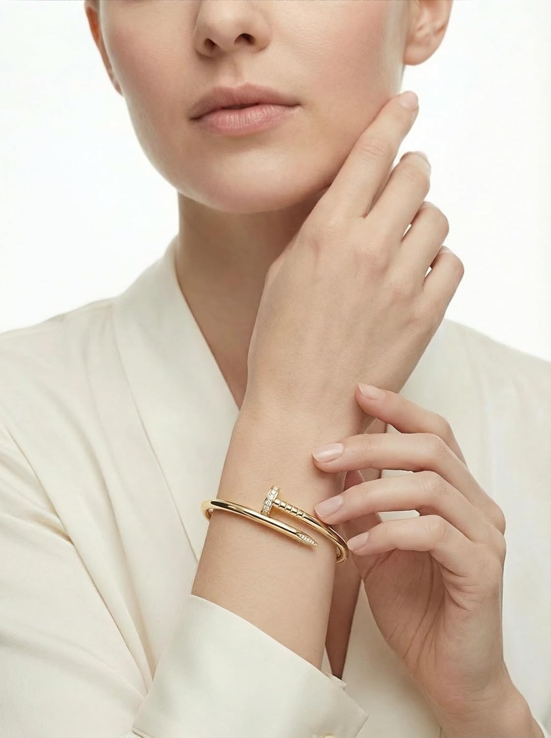 18K Gold Silver Rose Gold Plated Couple Bracelet, Elegant Willow Stud Open Design Wristband, Fashionable Valentine's Day Jewelry Gift For Elegant Men Gold Nail Bracelet For Women - Image 4