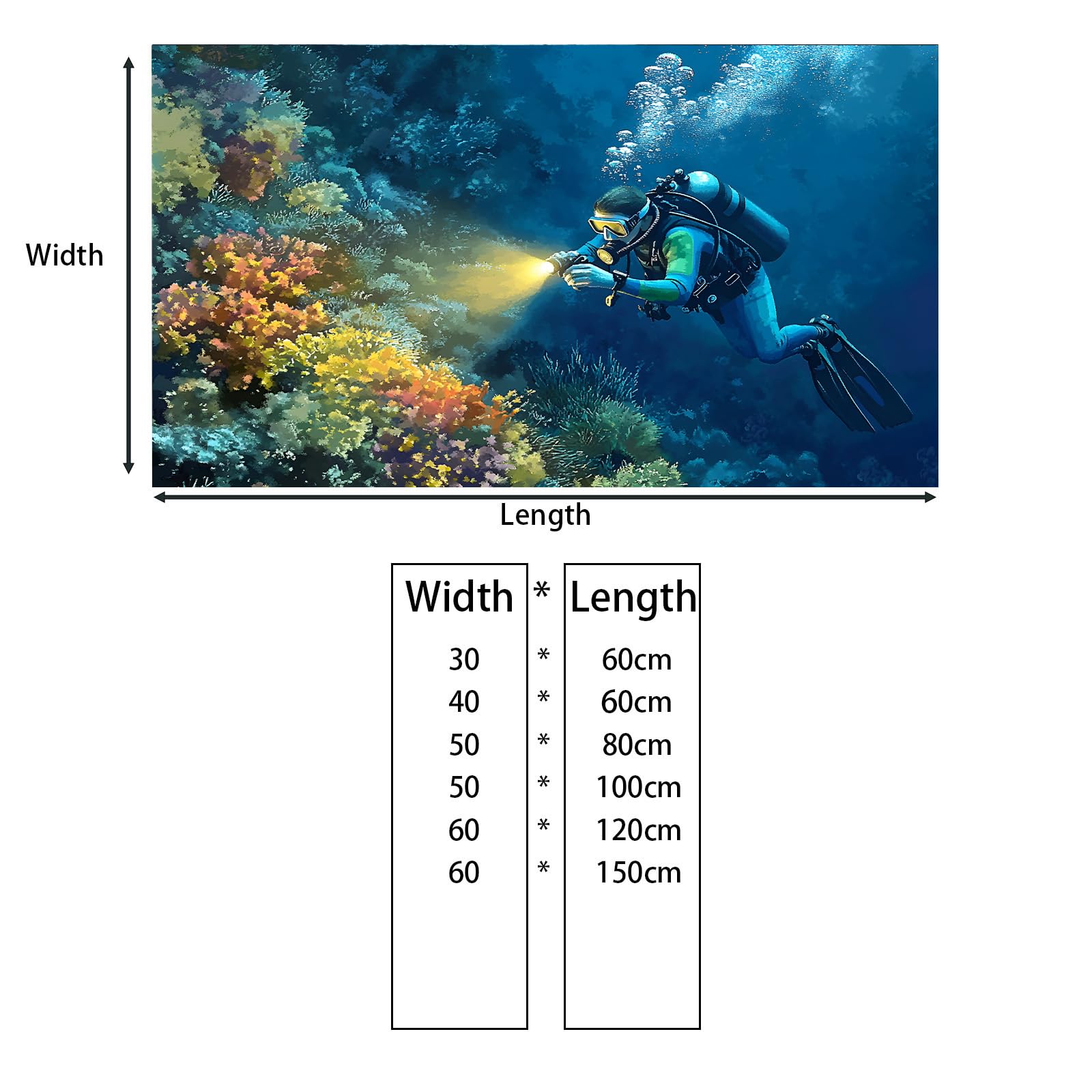 Fond d'aquarium sous-marin autocollant pour aquarium (60 x 120 cm, plongeur sous-marin)