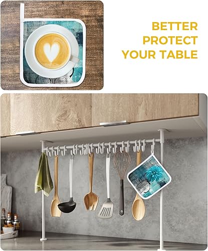 Miniatura 6 de Paquete de 2 soportes para ollas para cocina, azul y verde, degradado, turquesa, dalia, floral, a prueba de calor, almohadillas calientes,