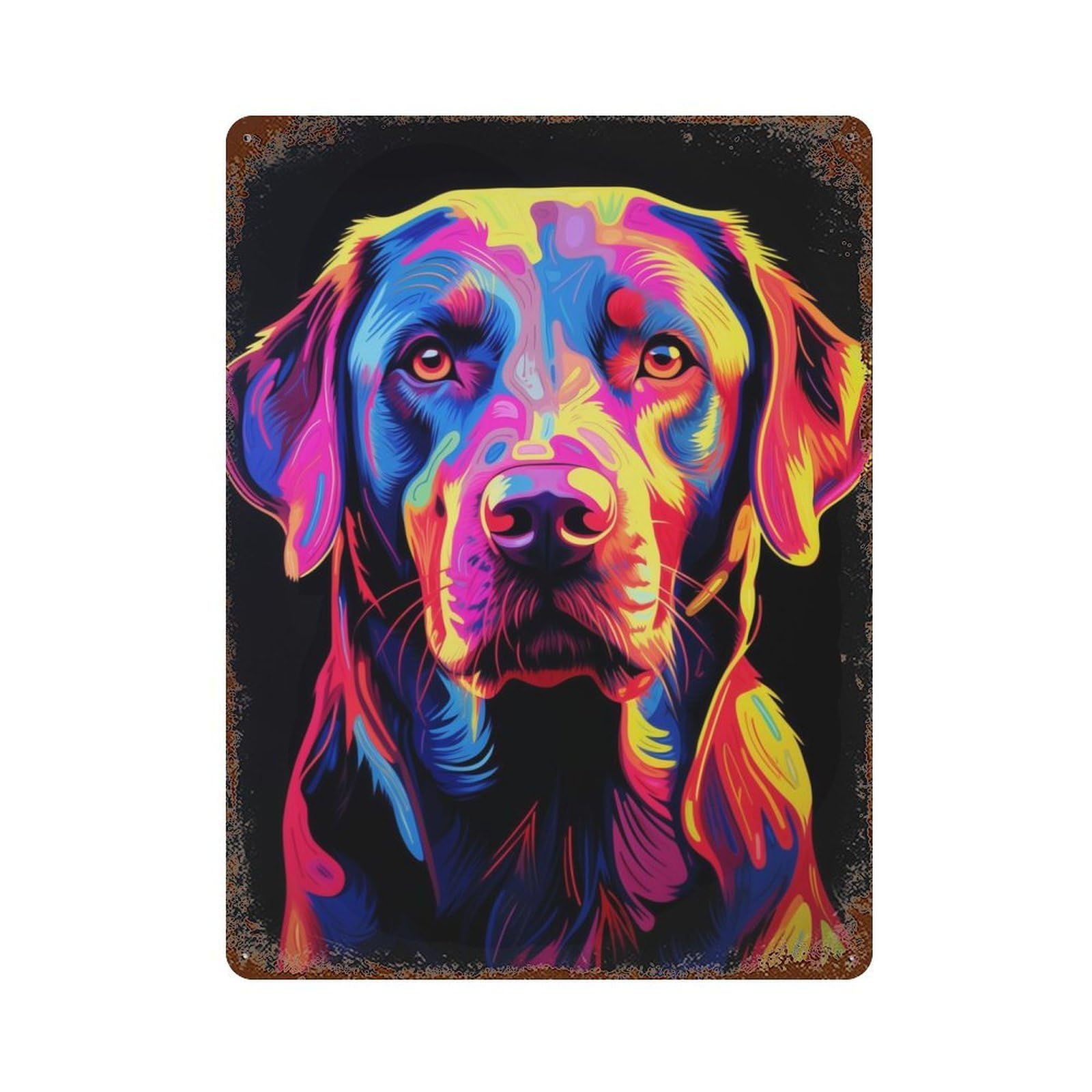 Aged Metal Wall Plaque with Neon Labrador Design 15.7"x11.8", for Basement, Hobby Room And Garage Decor, Farmhouse Wall Decor