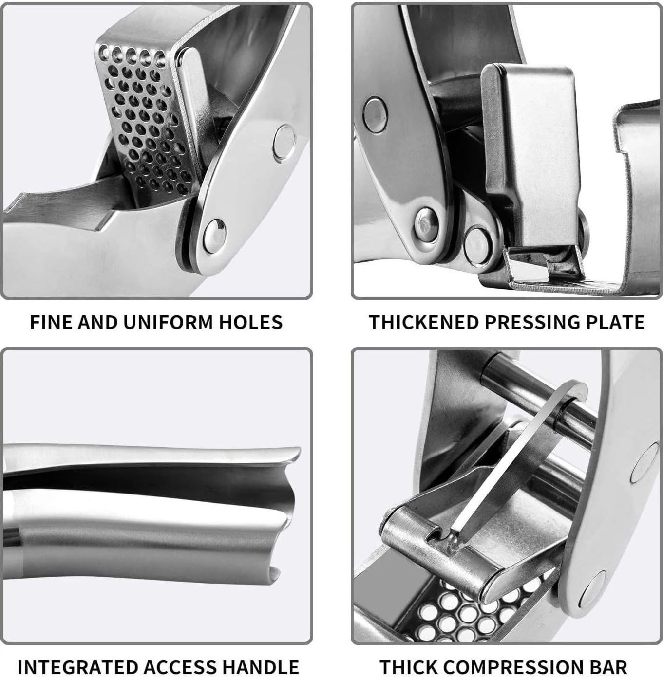 Premium Garlic Press, Stainless Steel, Easy to Clean Garlic Mincer, Durable Construction and Rust Proof