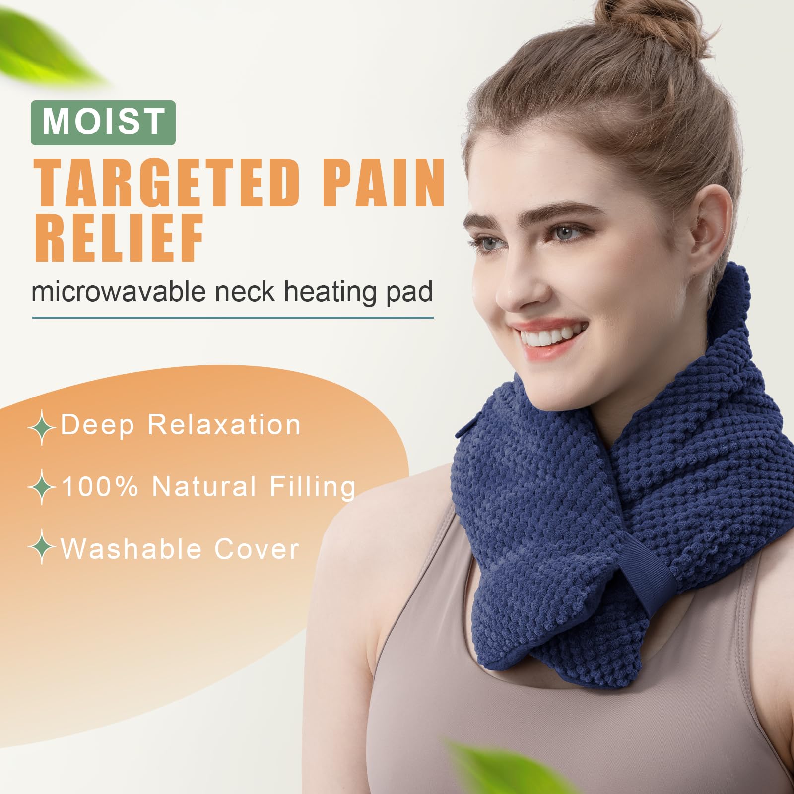 UNCN Mikrowellen-Nackenwärmkissen mit waschbarem Bezug, breit, gewichtet, beheizt, zur Schmerzlinderung, Wärmepackung, mikrowellengeeignet, Weizenbeutel, Heißtherapie (blau)
