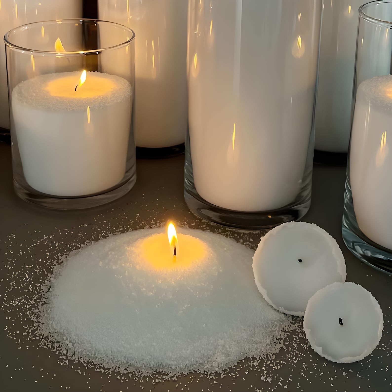 Niceme Śnieżne świece perłowe – 350 ml niestandardowa sproszkowana świeca piaskowa wielokrotnego napełniania biała perłowa świeca woskowa długotrwały, naturalny na Halloween, Święto Dziękczynienia