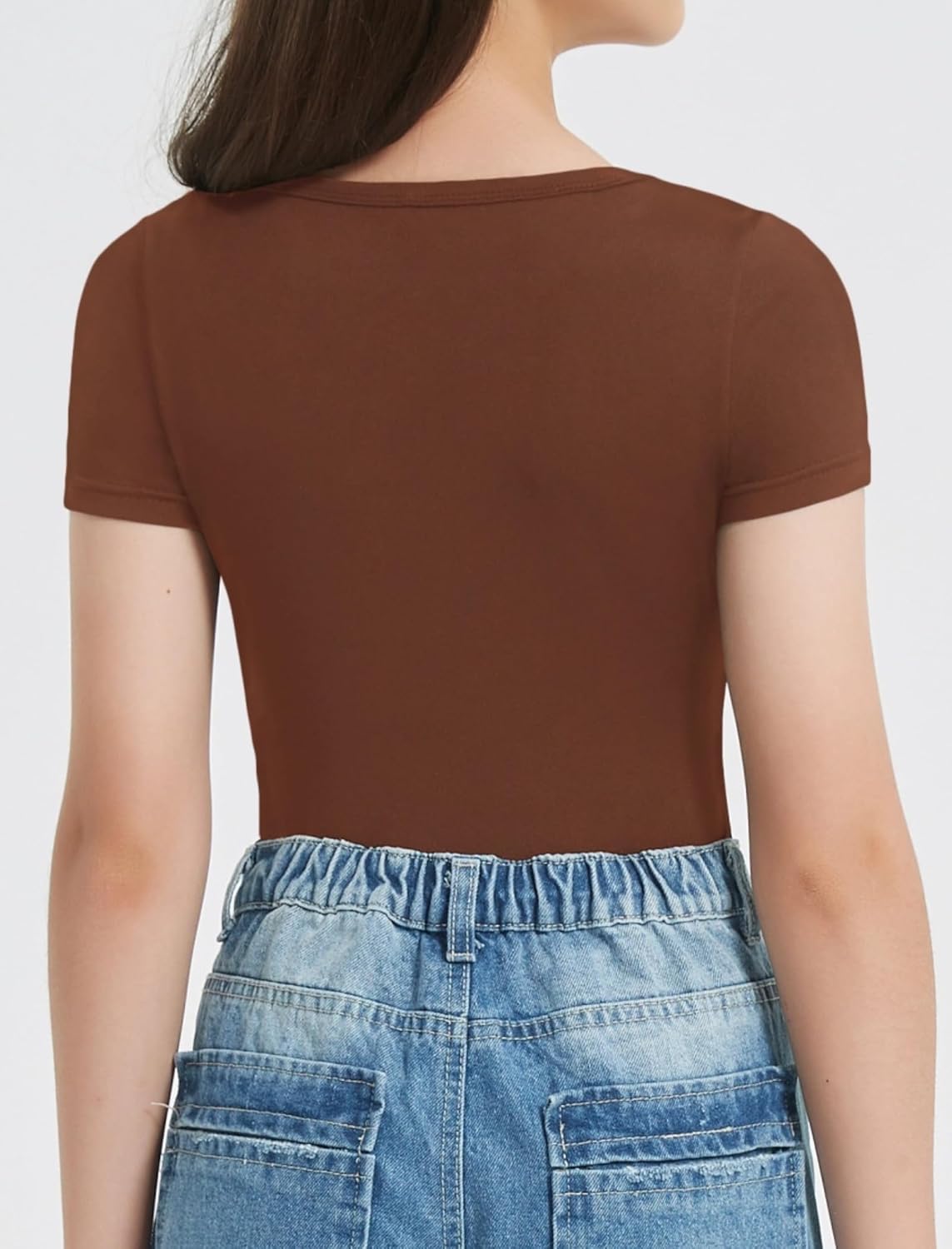 EXARUS Girls 2 Pack Bodysuit Leotards Casual Short Sleeve Scoop Neck Tee T Shirt Kids Solid Tops 8-14Y - Image 5