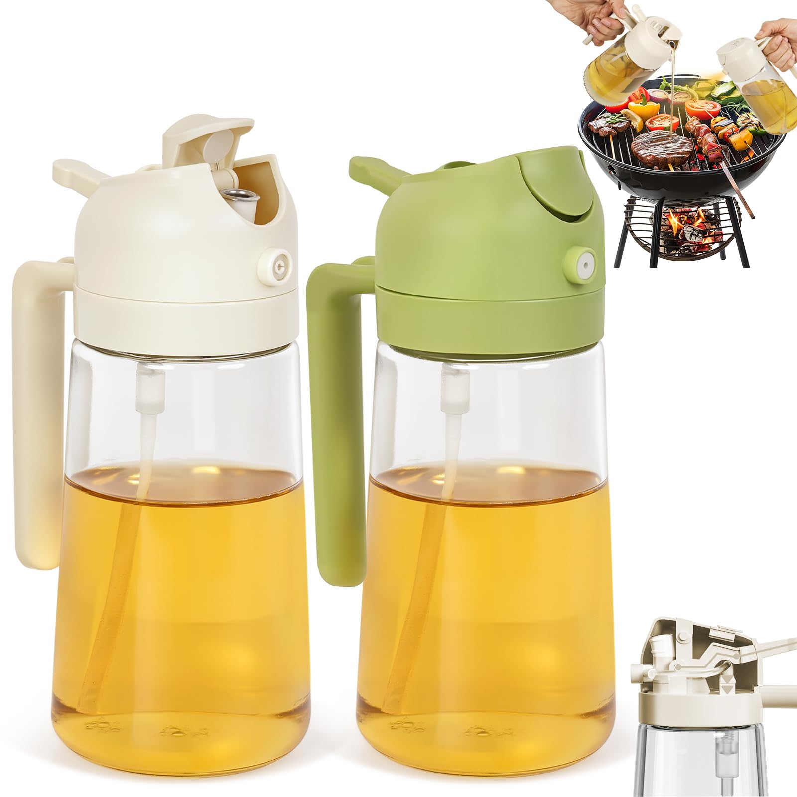 CJT Botella dispensadora de aceite para cocina, pulverizador de aceite de oliva 2 en 1 y dispensador de aceite, botella de spray de aceite de 470 ml para cocinar, cocina, barbacoa, freidora de aire,
