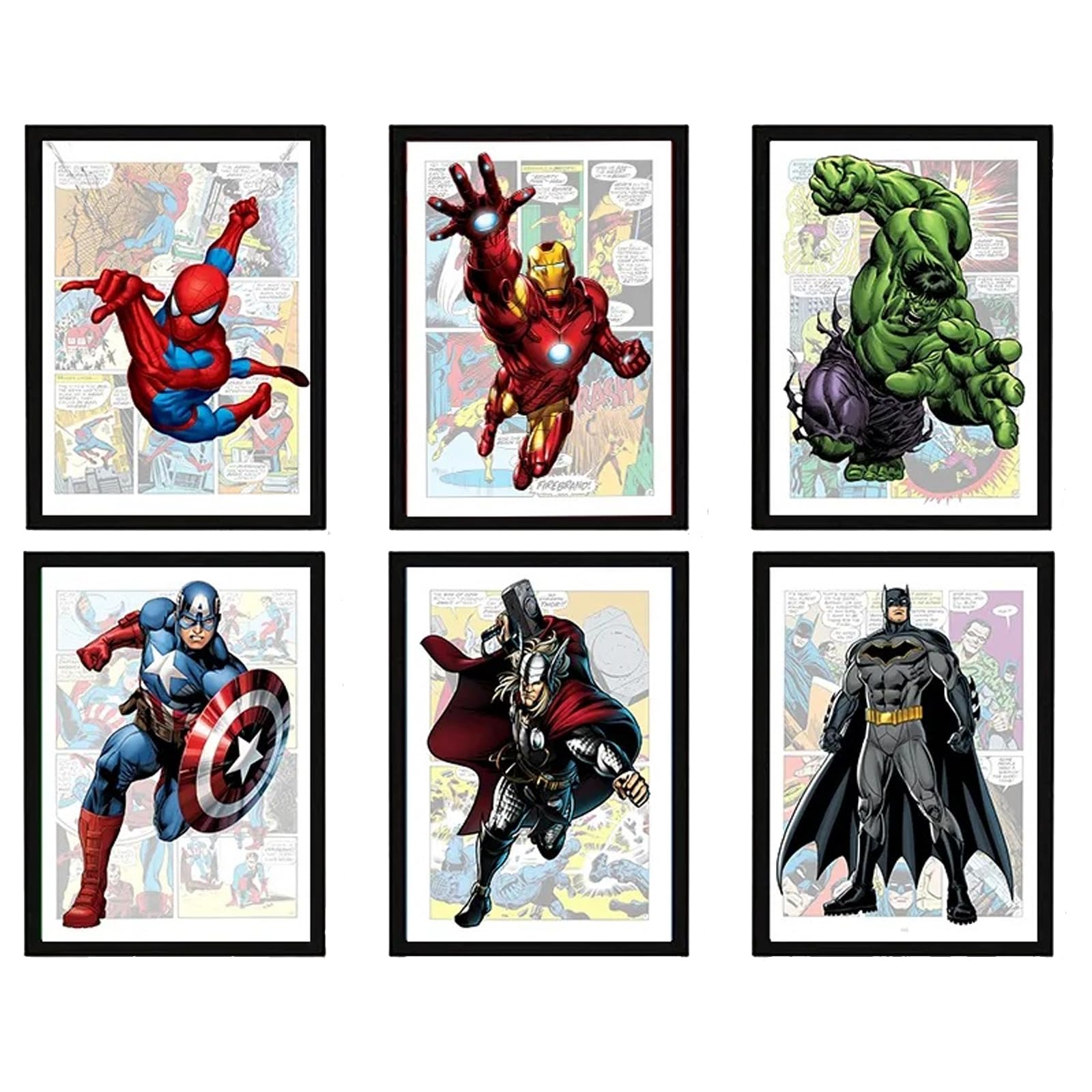 Yoimckay 6 Piezas Posters para Pared, Superhéroes Carteles de Dibujos Animados, Decorativos Pared Láminas, Decoracion Pared Cuadro, para Decoración de Salón y Dormitorio, 21X30 cm