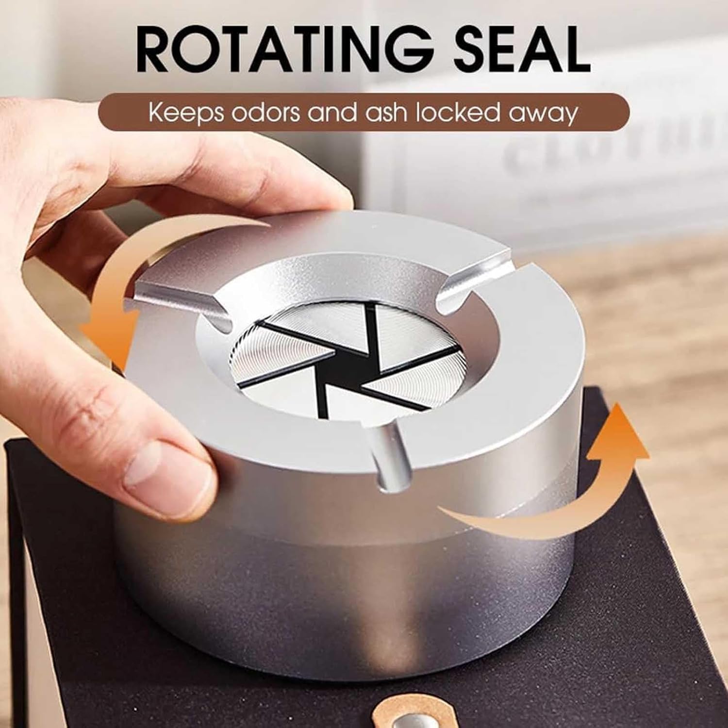360° Stainless Steel Twist-Lock Ashtray, Windproof Ash Tray with Spin Lid - No Smell, Rotating Sealed Ashtray Transforms with Cigarette Holder for Car & Home,Improve Your Convenience (Car)