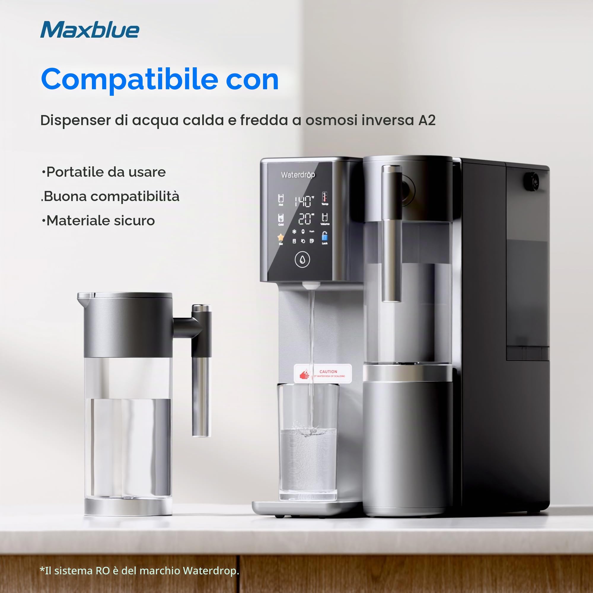 Maxblue MB-PWD Serbatoio di Acqua Pura per il Sistema a Osmosi Inversa da Banco WD-A2, Serbatoio di Acqua Pura Portatile, Senza BPA, 1,1L