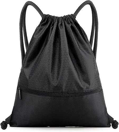 Mochila con cordón, bolsa impermeable con cordón de extracción con bolsillo con cremallera, bolsas de gimnasio con cordón para hombres y mujeres,