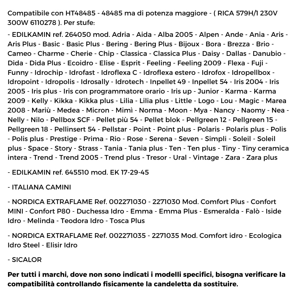 Opór świecy zapłonowej do pieców na pellet, 300 W, 155 mm, średnica: 9,9 mm, do kominka Edil