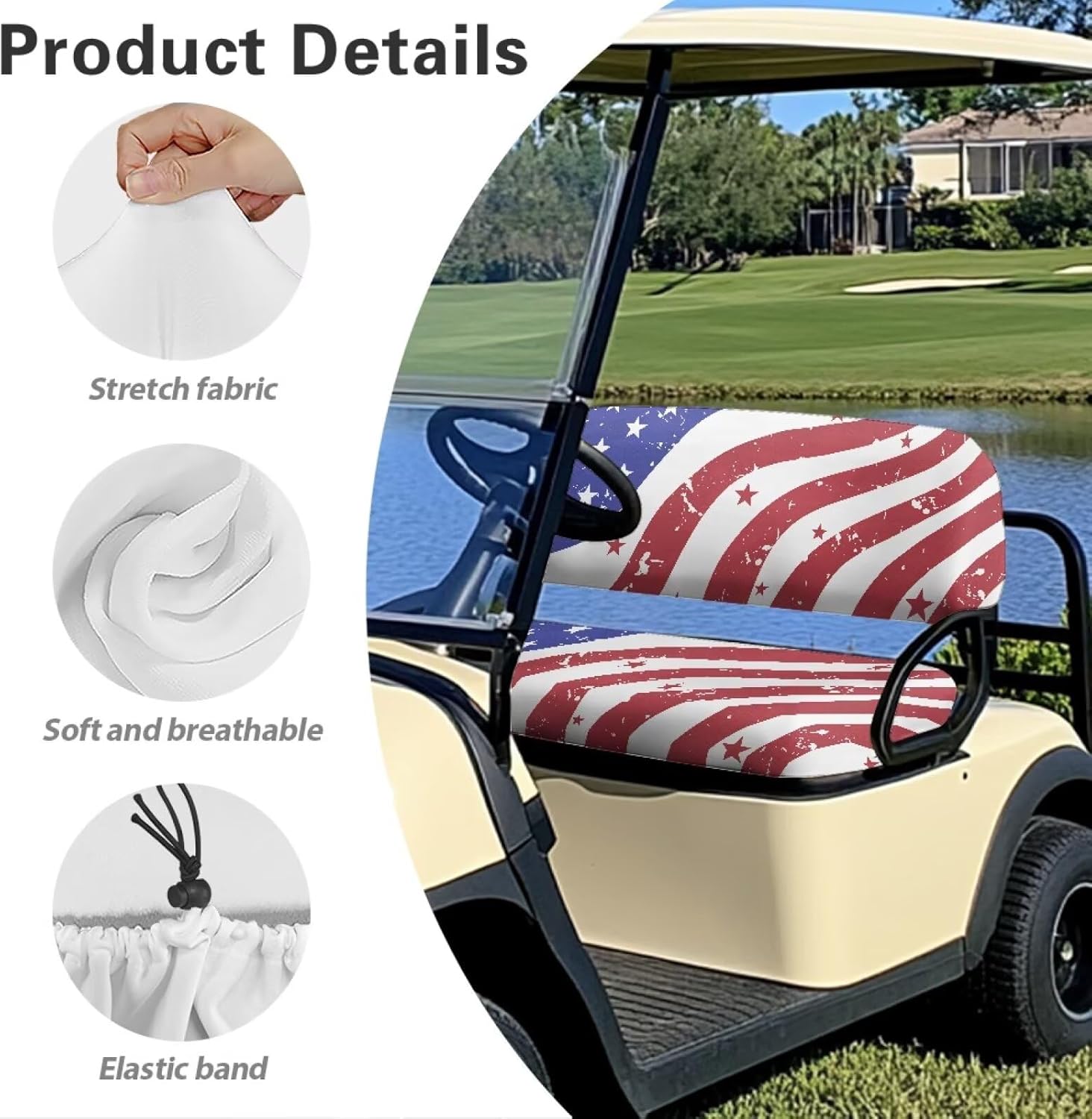 XYZCANDO Art Style Flag Golf Cart Seat Covers for Summer Easy to Install Golf Cart Seat Accessories Polyester Fabric Lightweight Anti-Slip Absorb Heat and Protect Your Carts