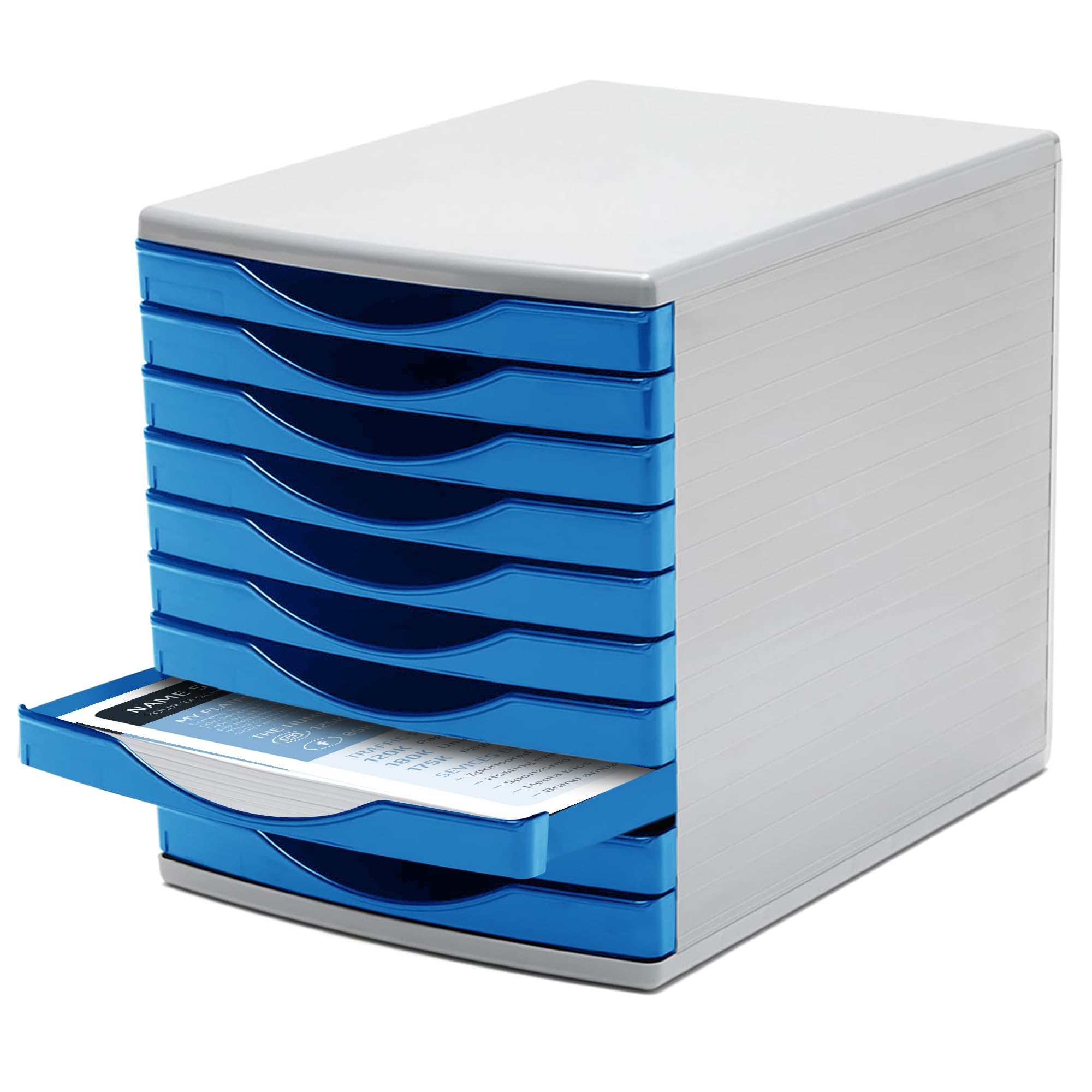 Deflecto Warm Blue Desk Drawer Set - 10 x 30mm Drawers - A4 Storage