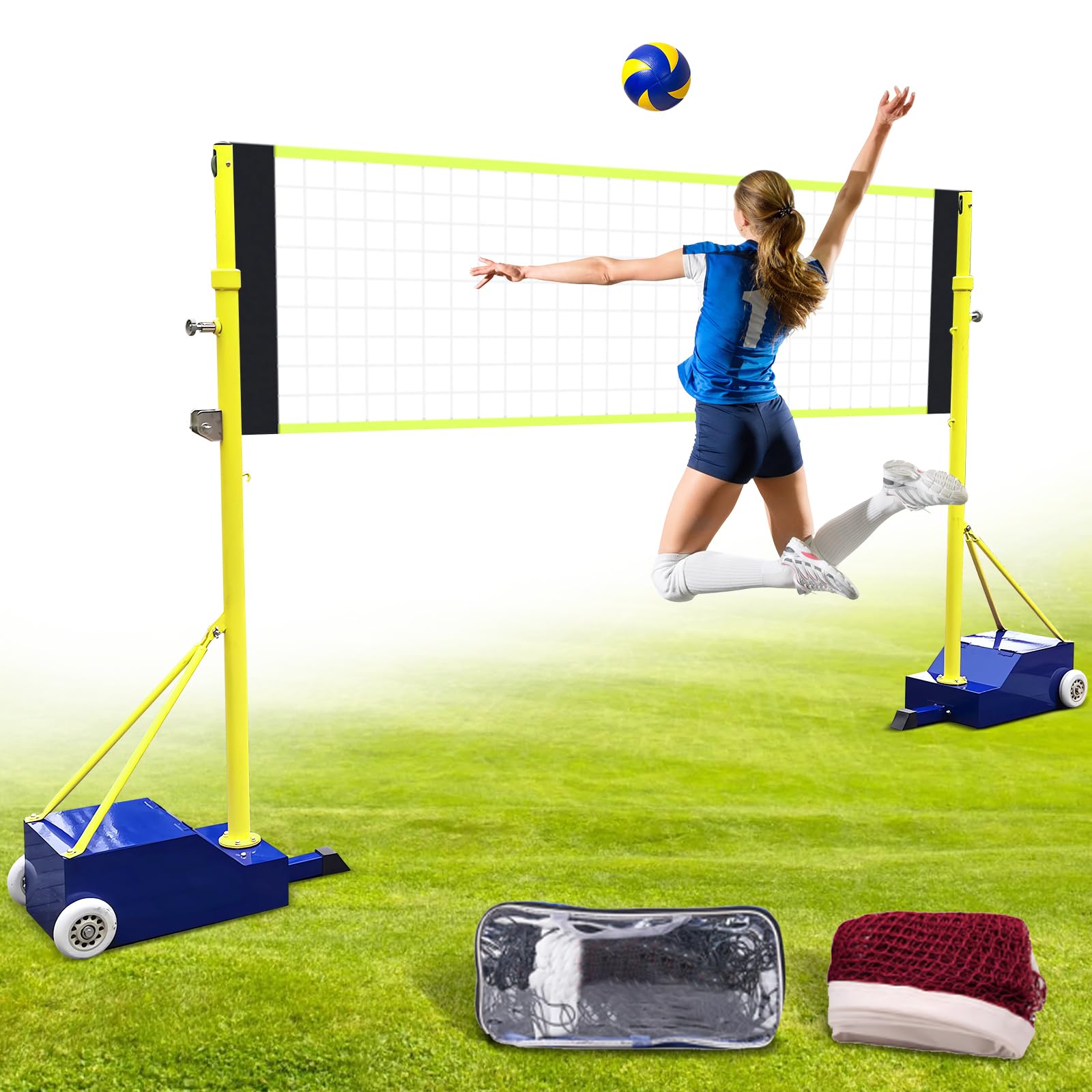 QXYXSM Volleyball Poles, Badminton Net Stand with Movable Heavy Duty Base, 5ft-6.8ft Adjustable Height,for Indoor/Outdoor Backyard School Adults Kids Stadium