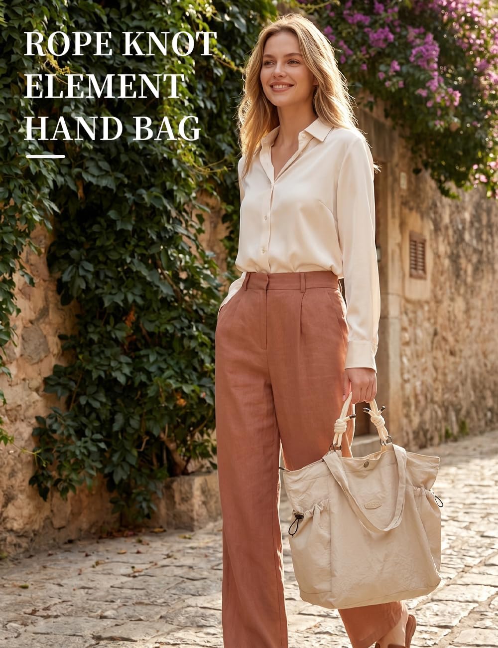 Tote Bag for Women Men with Knotted Handle, Lightweight Shoulder Handbag Gym Bag for Work Travel B6451
