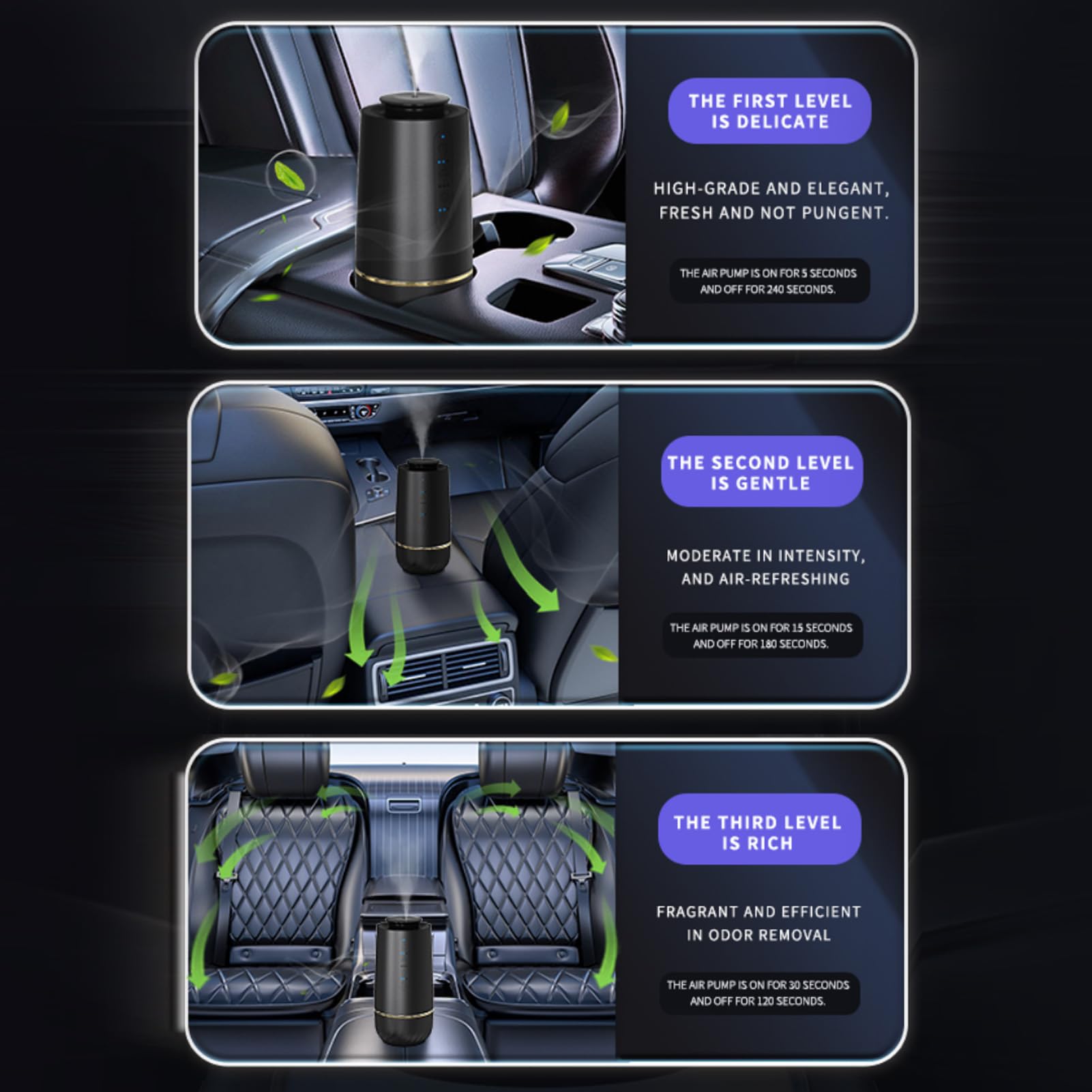 TOPINCN Difusor de Aceite Esencial para Coche, 3 Modos Ajustables con Tecnología de Detección Inteligente, Batería de Litio de 800 MAh y Luz de Estrella, para Aromaterapia en Coche,