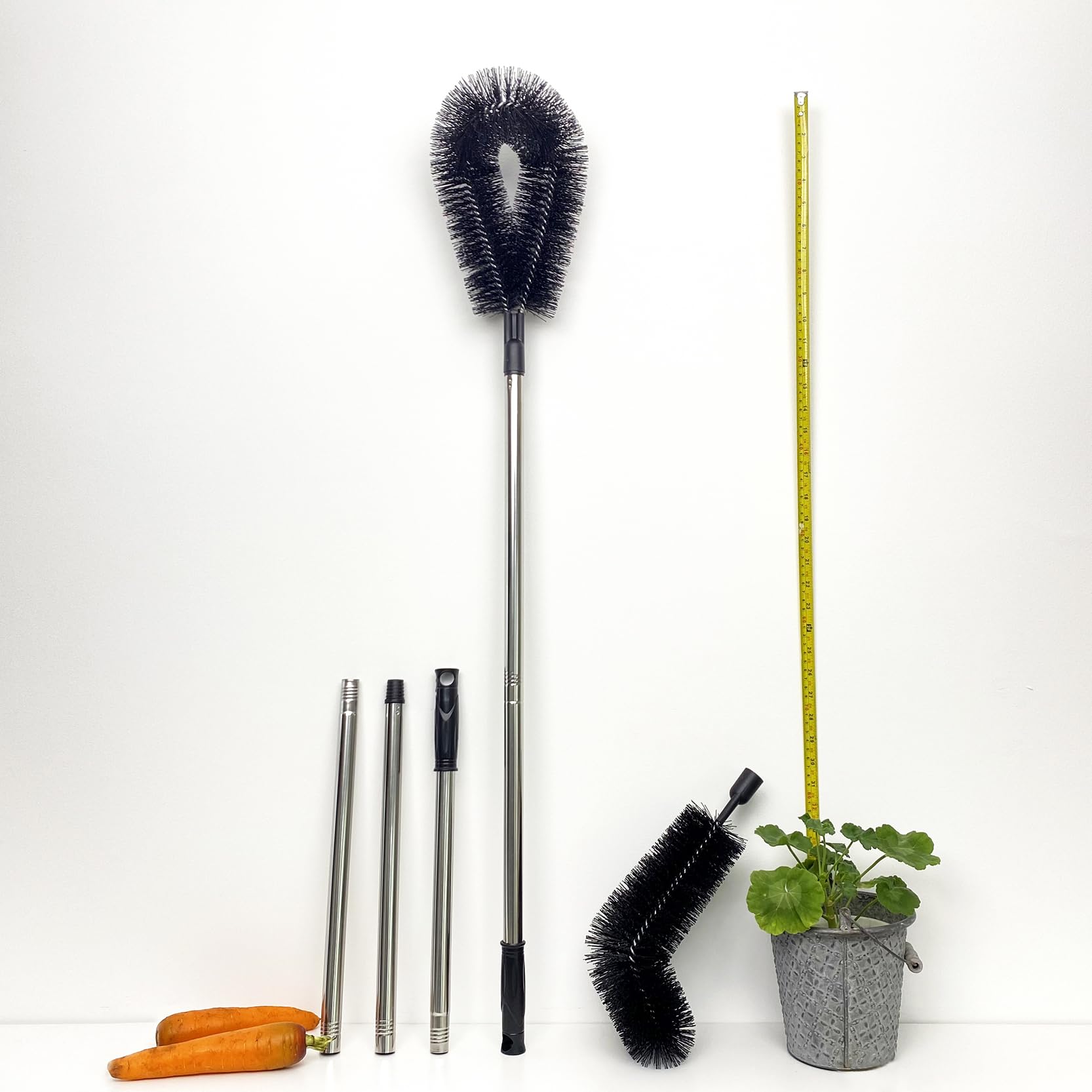 UPTALY 1 pcs 240 cm Huge Tank Brush (Yellow, with Extra Black Head), Big Brush Head Size (32 cm), Long Handle, with Extendable Stainless Steel Pole, PP Stiff-Bristled, for Large Water Bucket
