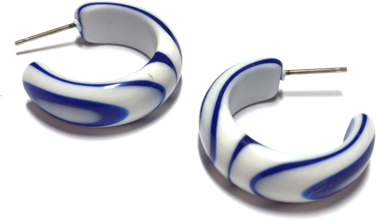 Blue and White Hoops | vintage lucite marbled small simple agate hoop earrings - SIMSM-BL-1