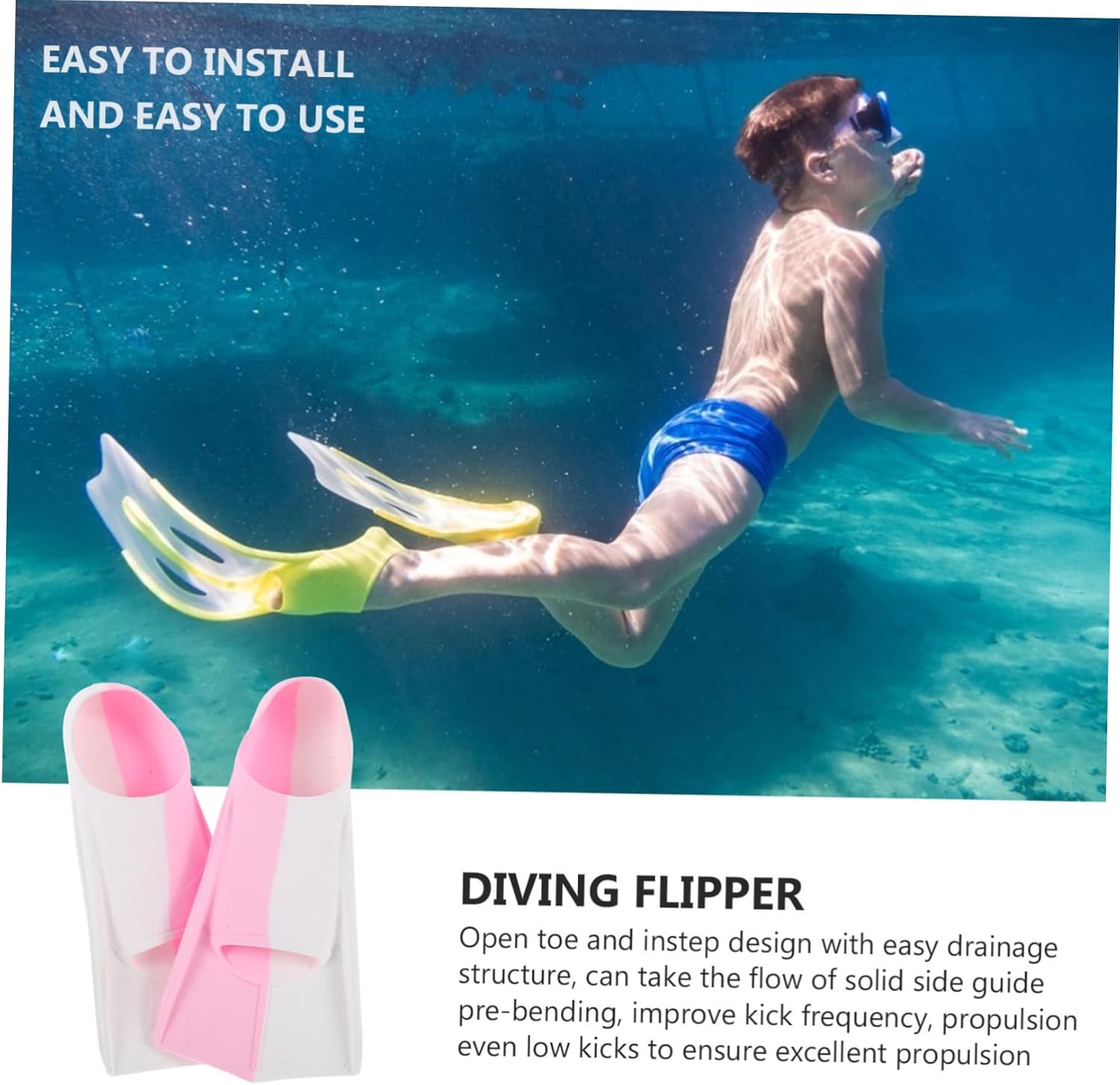 1pair Silicone Diving Fins for Men Snorkeling Flippers Open Heel Training Fins for Swimming Adults Diving Gear