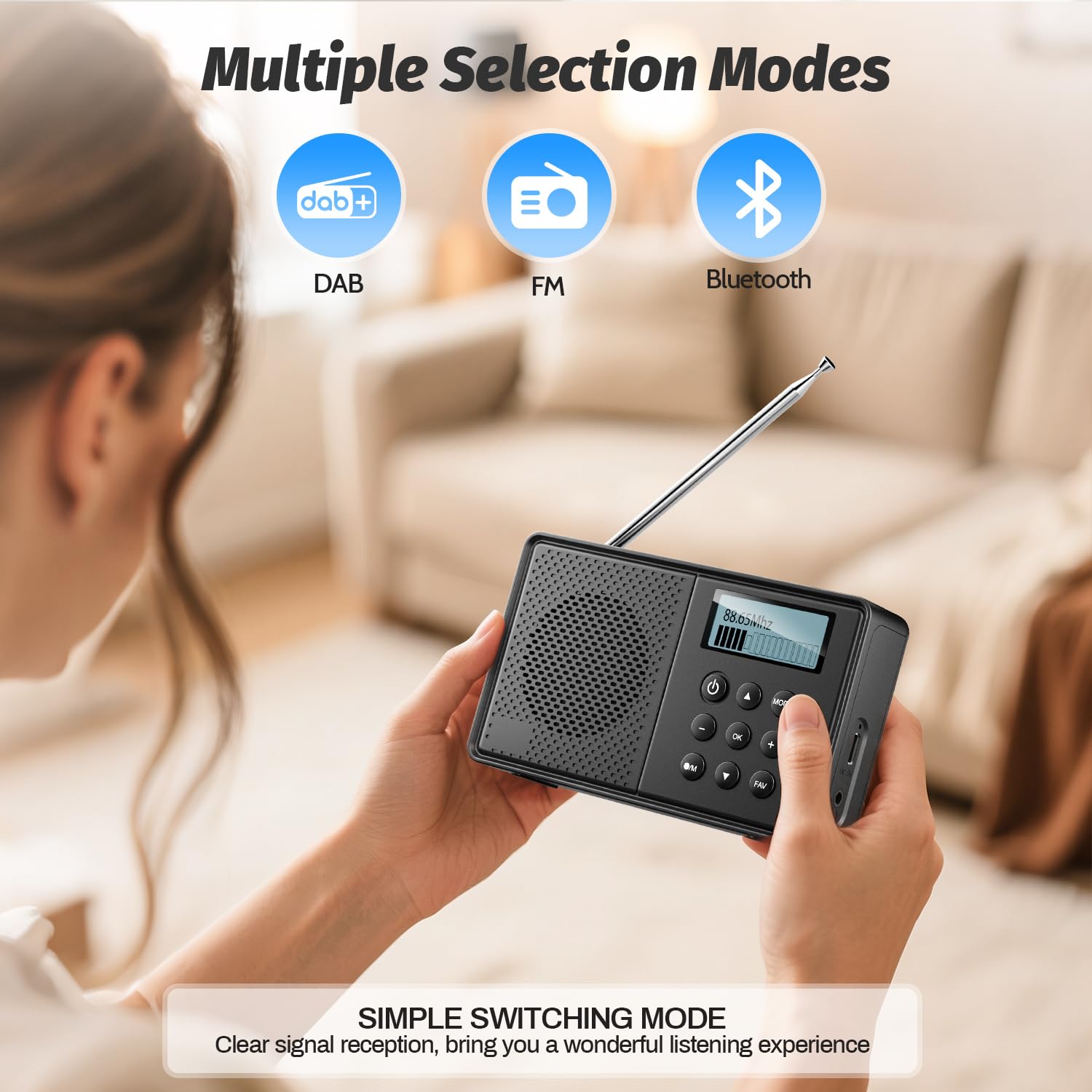 Radio Dab Radio FM avec Bluetooth 5.0, Radio Dab Plus, 40 Présélections et Prise écouteurs, Radio Portable Rechargeable(Batterie 2200mAh), Double RéVeil