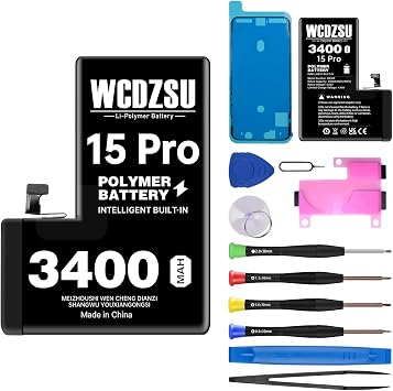 Battery Replacement for iPhone 15 Pro 3400mAh No Pop-up Unknown Part Warning 0 Cycle High Capacity for iPhone 15 Pro with Full Tool Kit Model A3102 A2848 A3101 A3104
