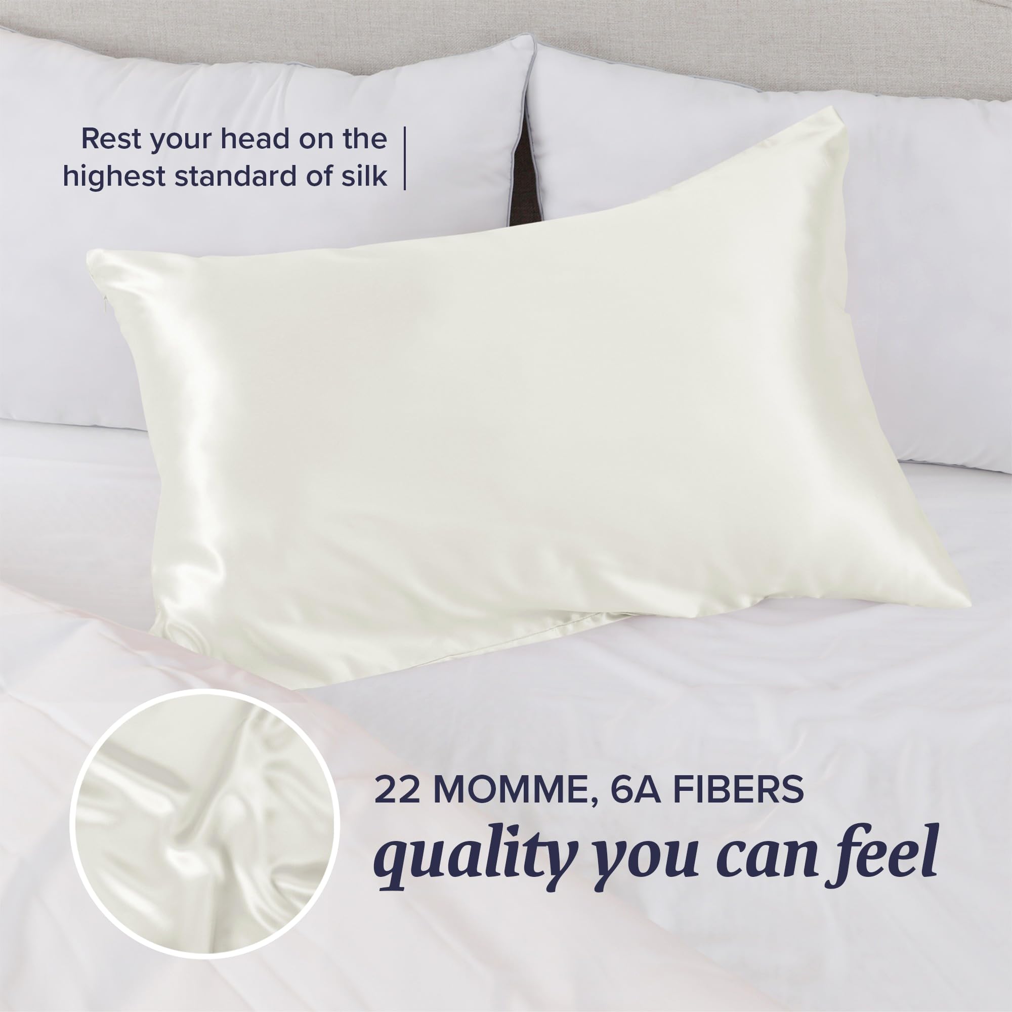 Beckham Hotel Collection Silk Pillow Case with Zipper, 100% Mulberry Silk Pillowcase for Hair & Skin, 22 Momme 6A Grade, Oeko-TEX Certified, 1PC, King, Ivory