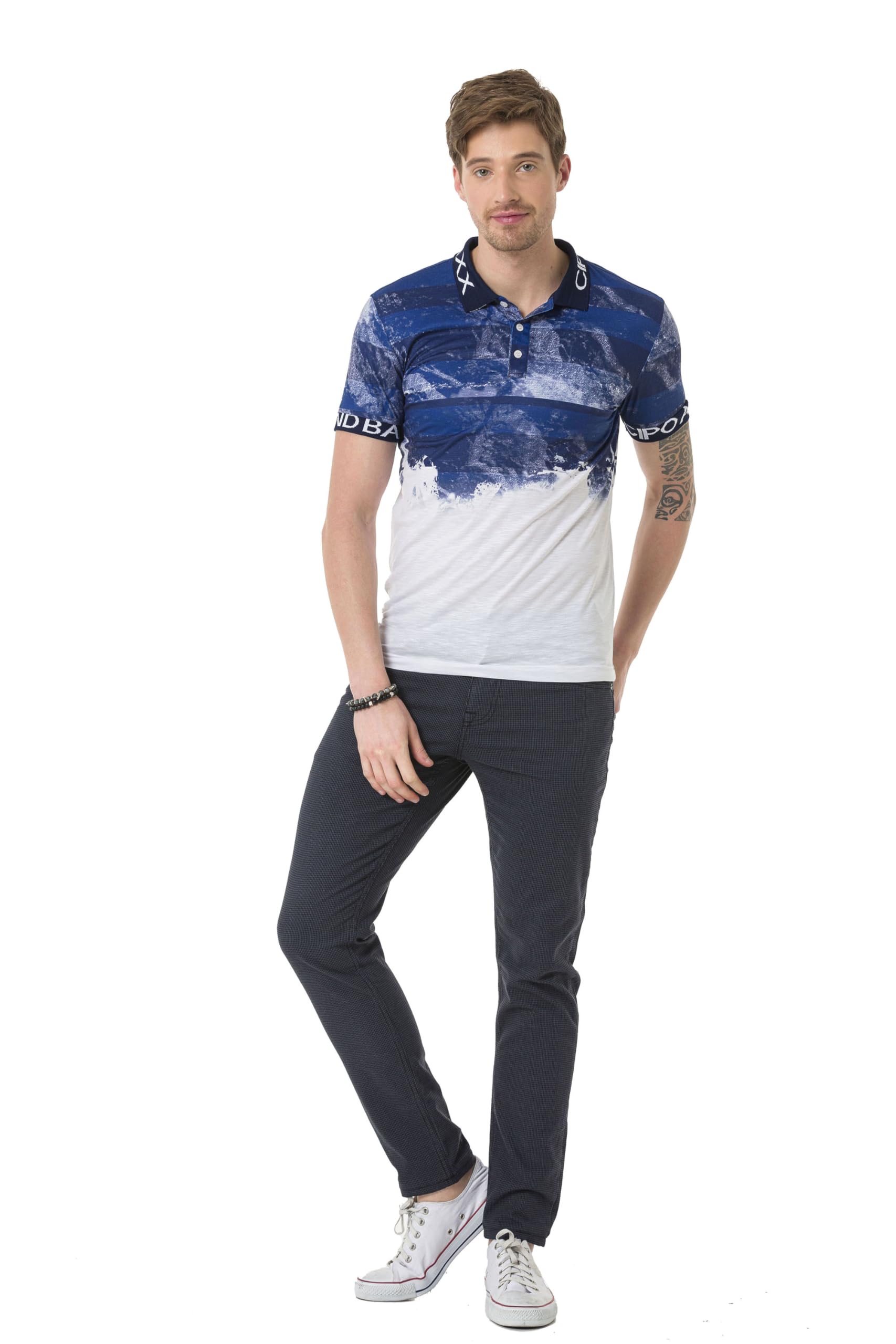 Cipo & Baxx Herren Fashion Hose | Destroyed, Ripped & Used Look Denim mit Ziernähten | Fashion & Biker Style | Denim Hose für Herren mit Slim oder Regular Fit, Bikerstyle, Strass, Destroyed Effekte, Fünf Taschen und Knopf/Reißverschluss