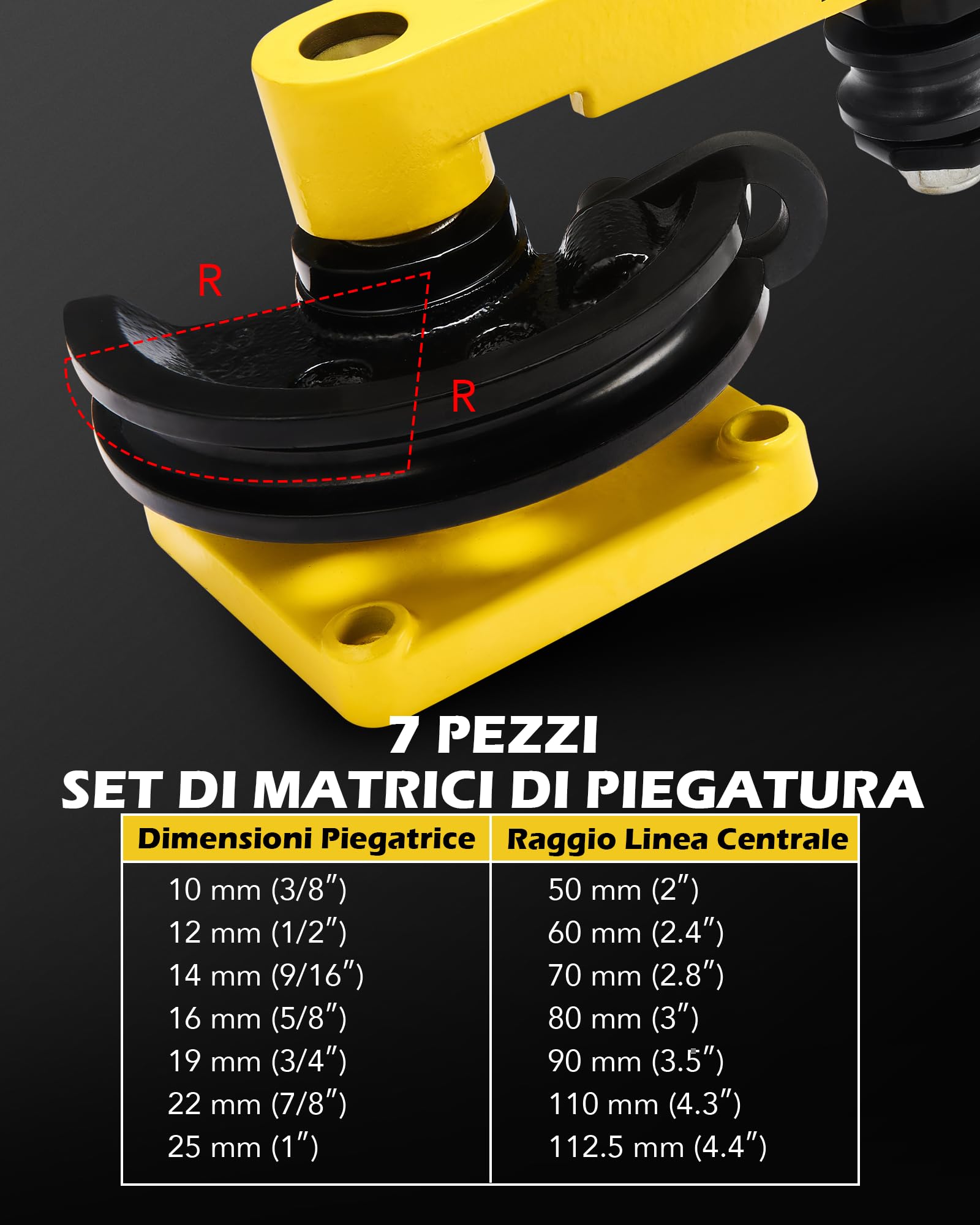 ZELCAN Piegatubi Manuale 10-25mm Curvatubi Manuale con 7 Stampi Pesanti per Resistenti Macchina Piegatubi per Tubi in Acciaio, Ottone, Rame, Ferro Battuto e Alluminio