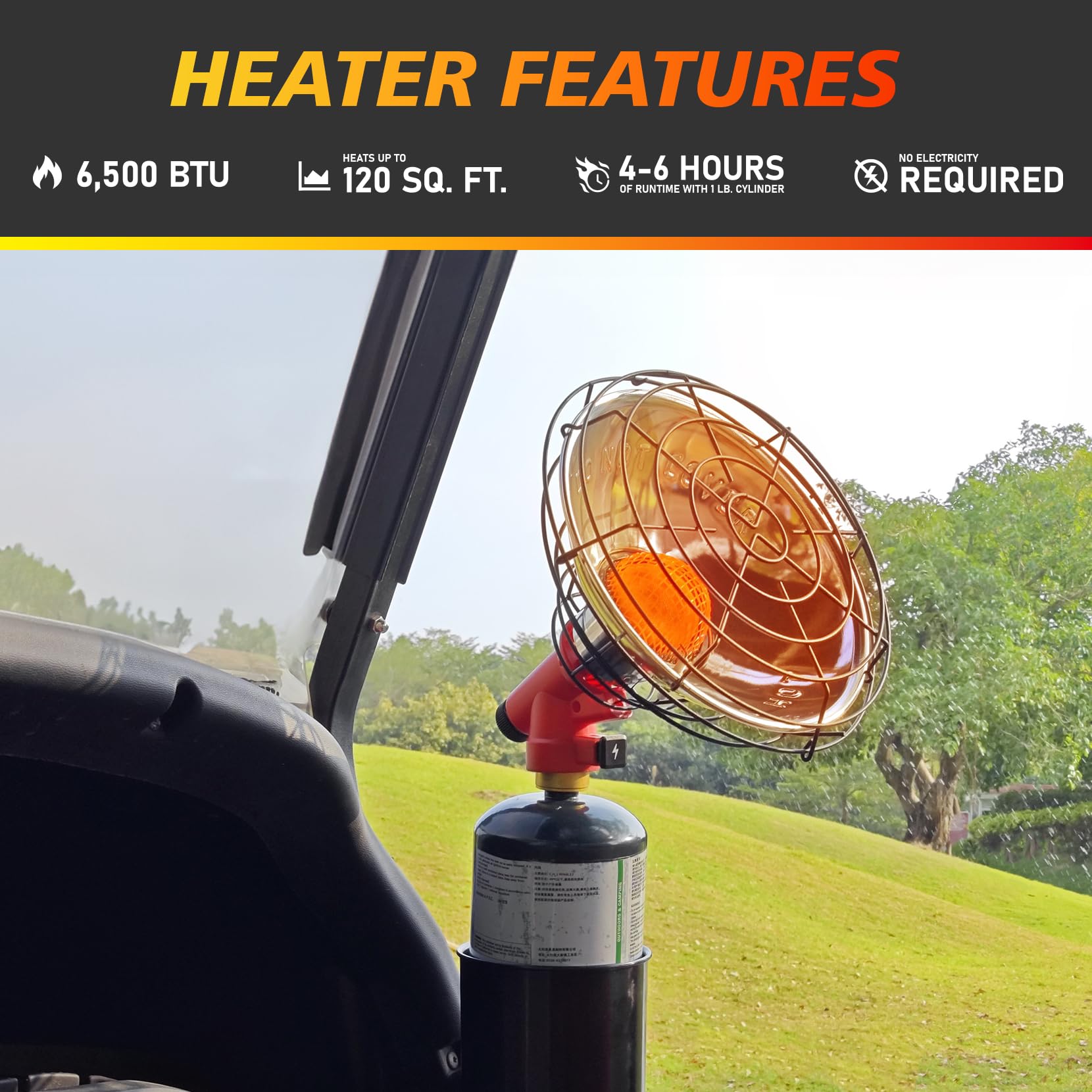 Golf Cart Heater, 6500-BTU 2 in 1 Portable Propane Heater for Golf and Camping, Golf Cart Accessories Winter Heating Helpers?1LB Propane Tank is Not Included?