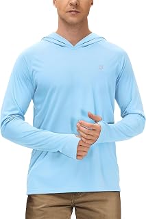Roadbox Mens UPF 50+ Long Sleeve, Sun Hoodie Fishing Shirts for Men, UV Protection Hooded for Hiking Running Workout