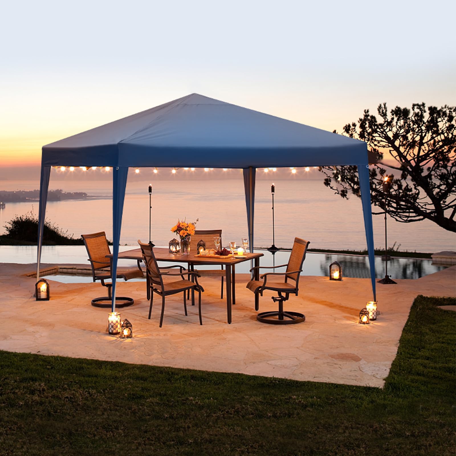 3x3m Tonnelle de Jardin Pliable Aluminium Imperméable Tente de Reception avec aux UV Pavillon Bleu Bâche PE Epaisse de env pour Fête Marriage Les Activités Commerciales (Bleu)