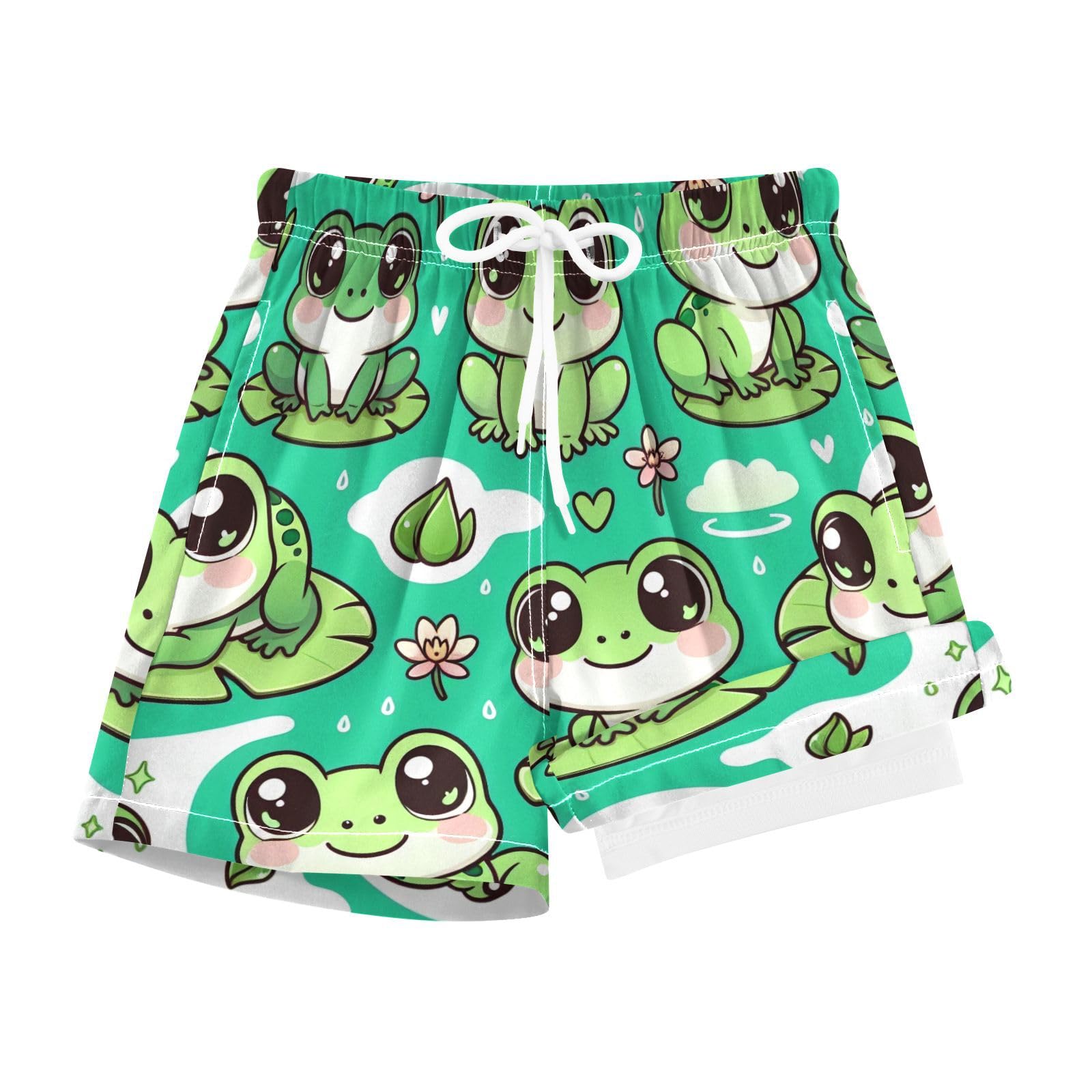 YANENDIE Boy Swim Trunks with Compression Liner Cute Frogs Boys Swim Shorts Quick Dry Beach Shorts