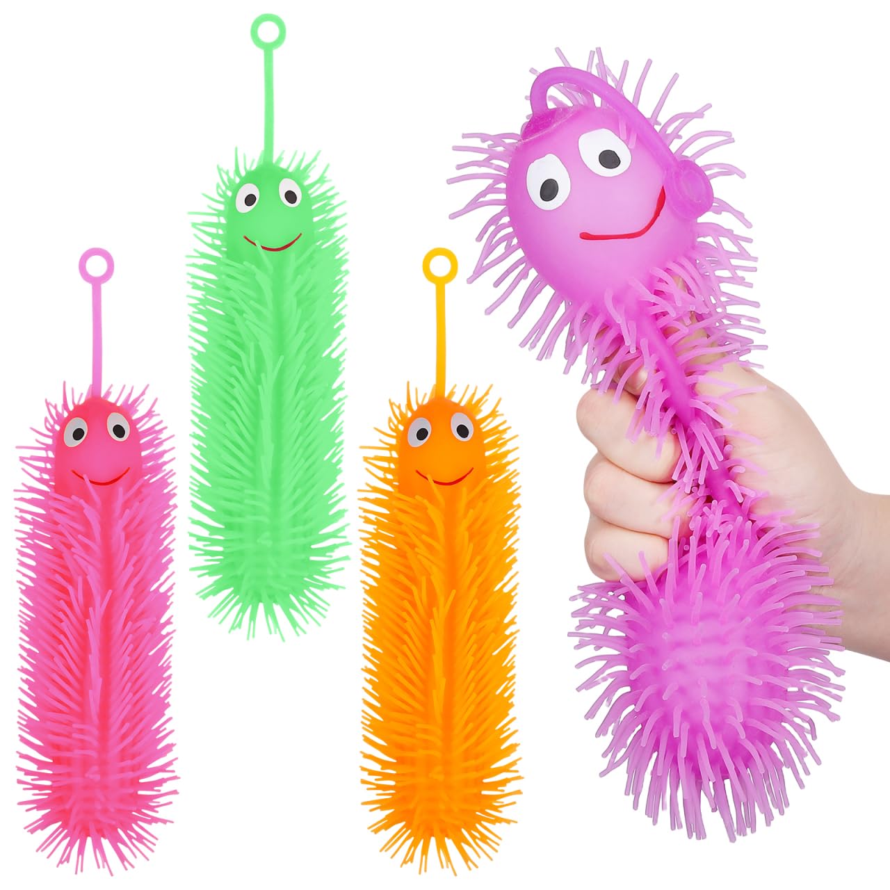 4Pcs Glowing Caterpillar Toys, Luminous Squeeze Puffer Worms Stress Relief Fidget Toys for Party Favors, Birthday, Creative Play, 11.81 Inches (Random Color)