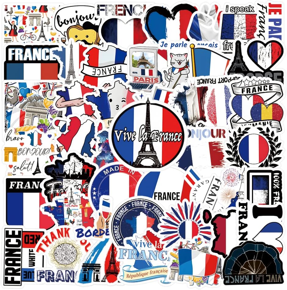 54Pcs French Stickers Pack, Graffiti Aesthetic Vinyl Waterproof Sticker Decals for Water Bottle, Laptop, Phone, Scrapbooking, Journaling Choice for Adults for Party Supply Favor