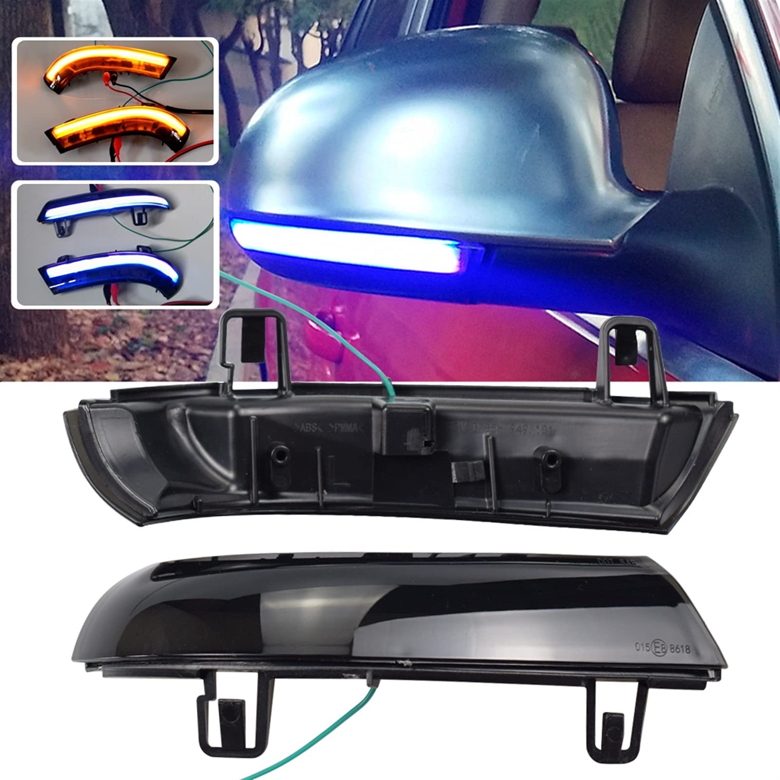 Retrovisor Luces Indicadoras,Intermitentes Lateral Signal De Giro Dinámico Luz De Uso Apto Para VW Passat B6 Golf 5 Jetta MK5 Passat B5.5 GTI V Fluyendo Agua Blinker Luz Intermitente(Blue yellow)